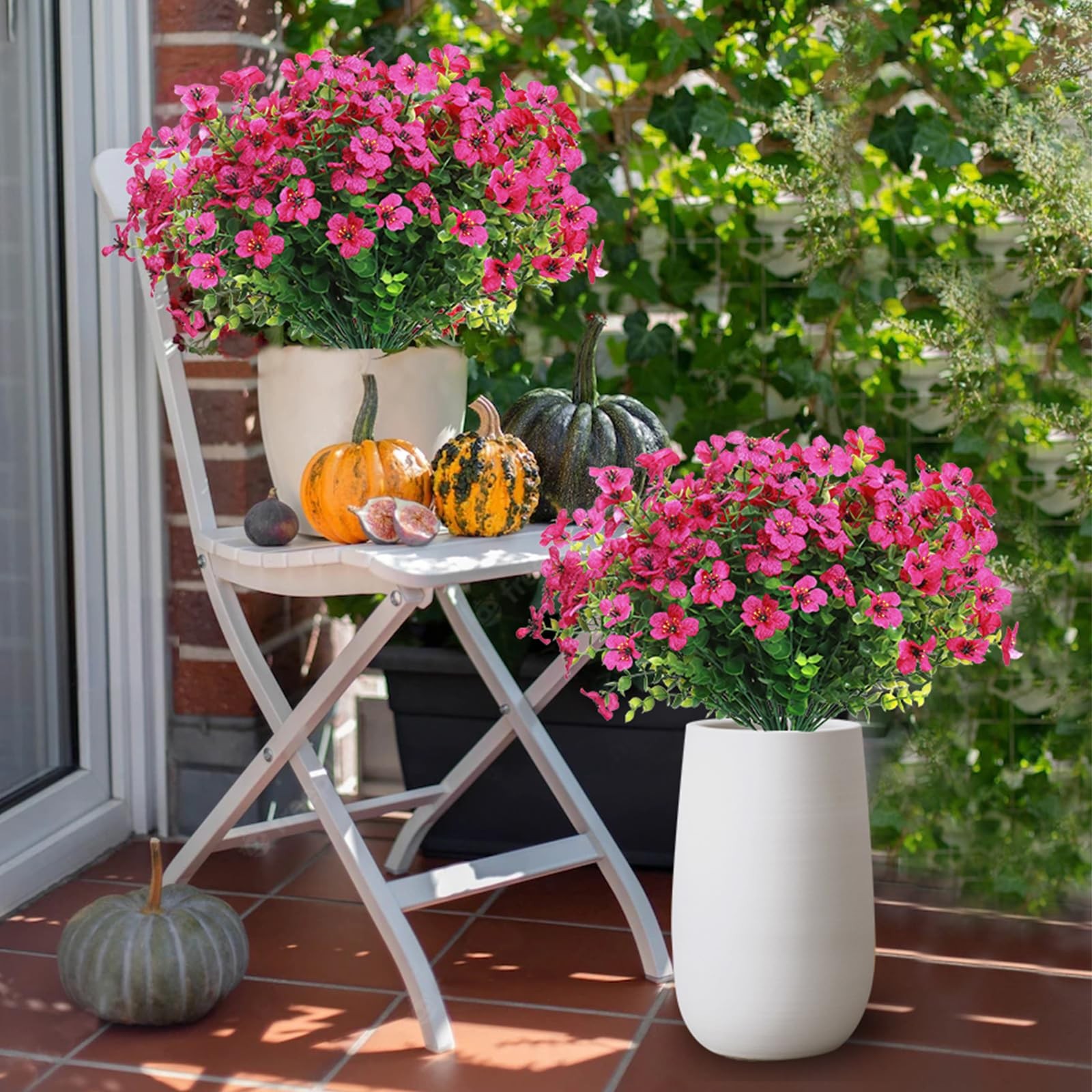 8 Bundles Artificial Outdoor Flowers Faux Silk Azalea UV Resistant Magenta