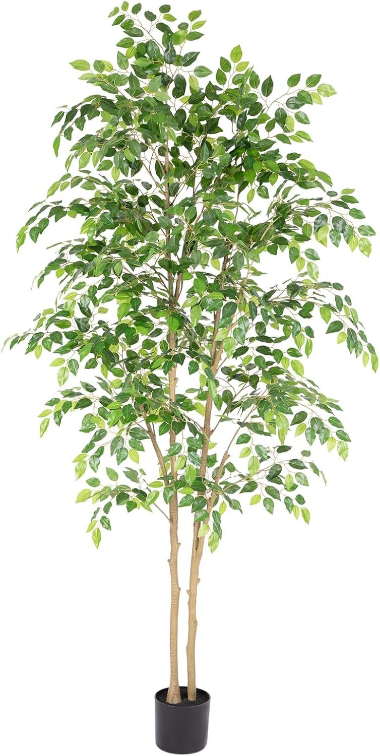 Tall UV Resistant Ficus Tree Artificial，6ft(72in Faux Ficus Tree W/ Realistic