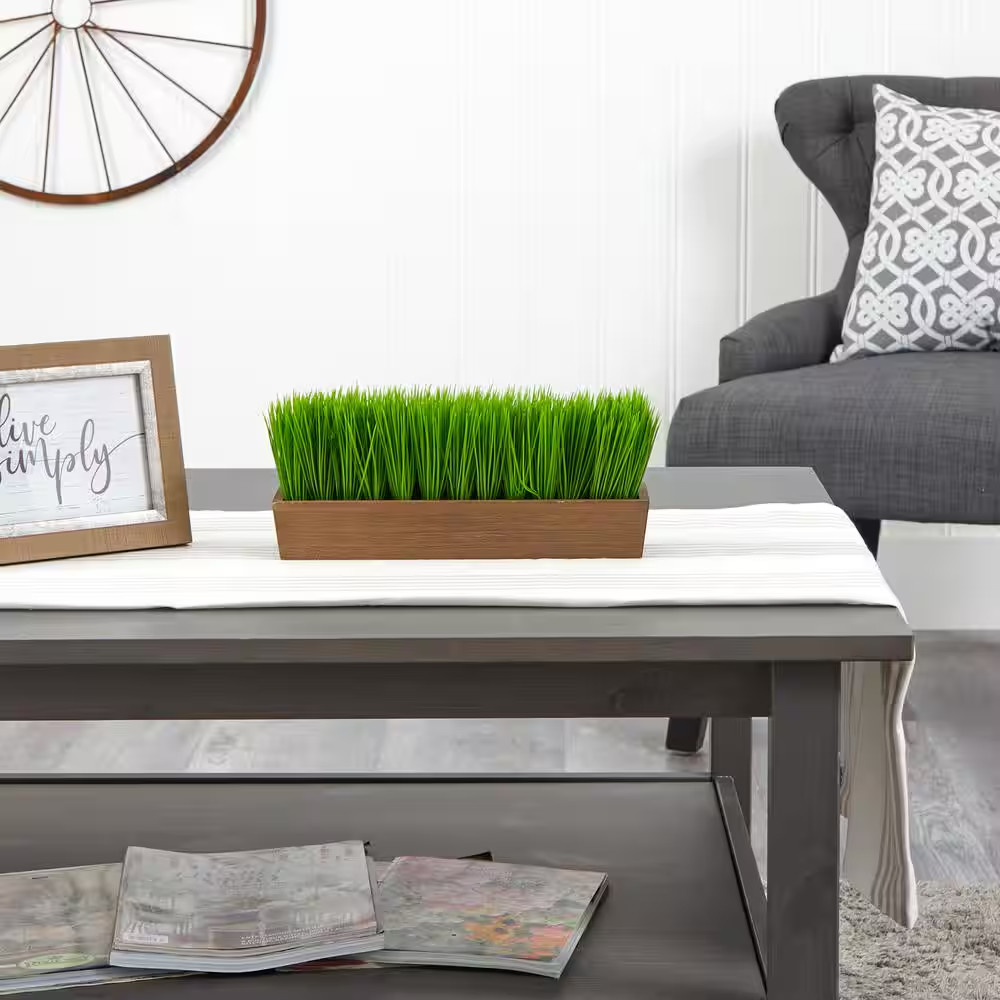12 In. D Grass Artificial Plant in Decorative Planter