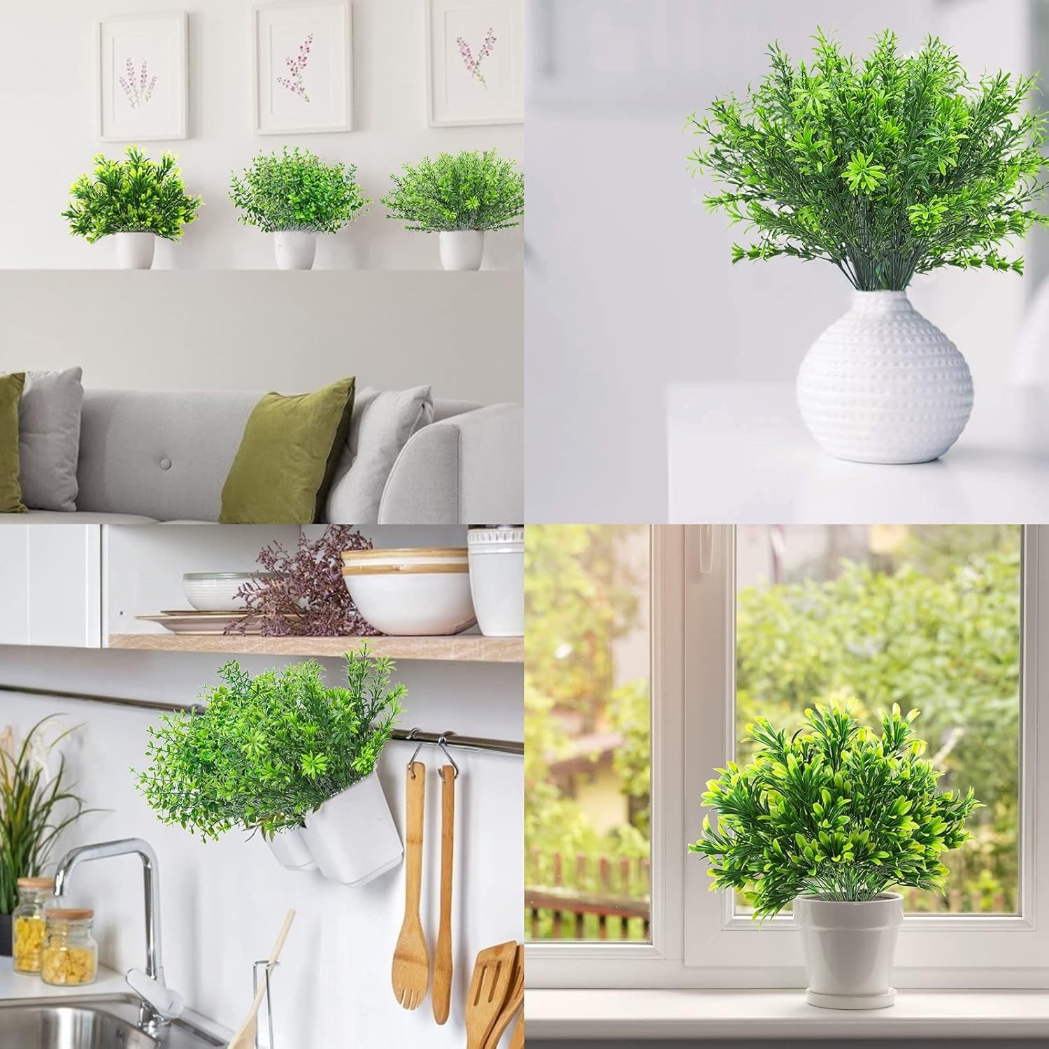 6 Bundles Faux Greenery Stems – UV Resistant Eucalyptus & Rosemary for Home D…