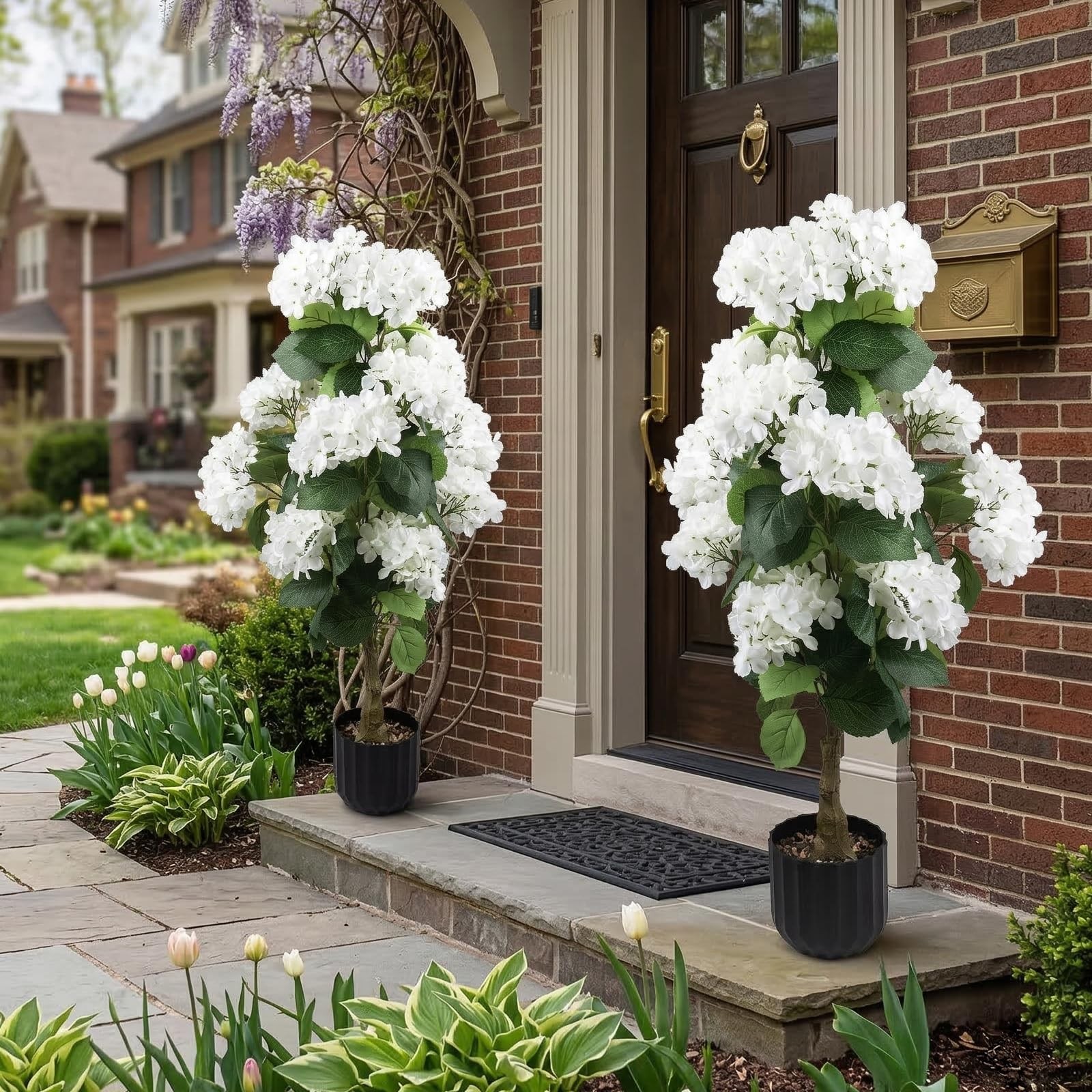 2 Pcs 3 Ft Artificial Hydrangea Trees Potted, UV Resistant Faux Silk Hydrange…