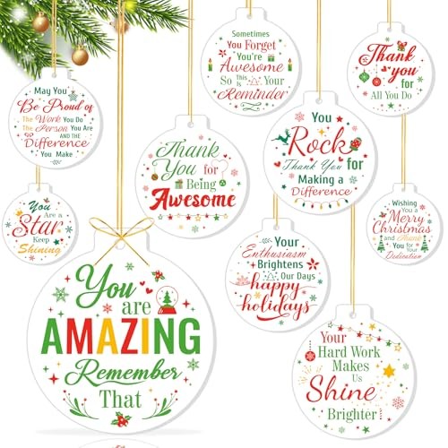 10pcs Employee Christmas Thank You Ornament for Coworkers, Acrylic Christmas