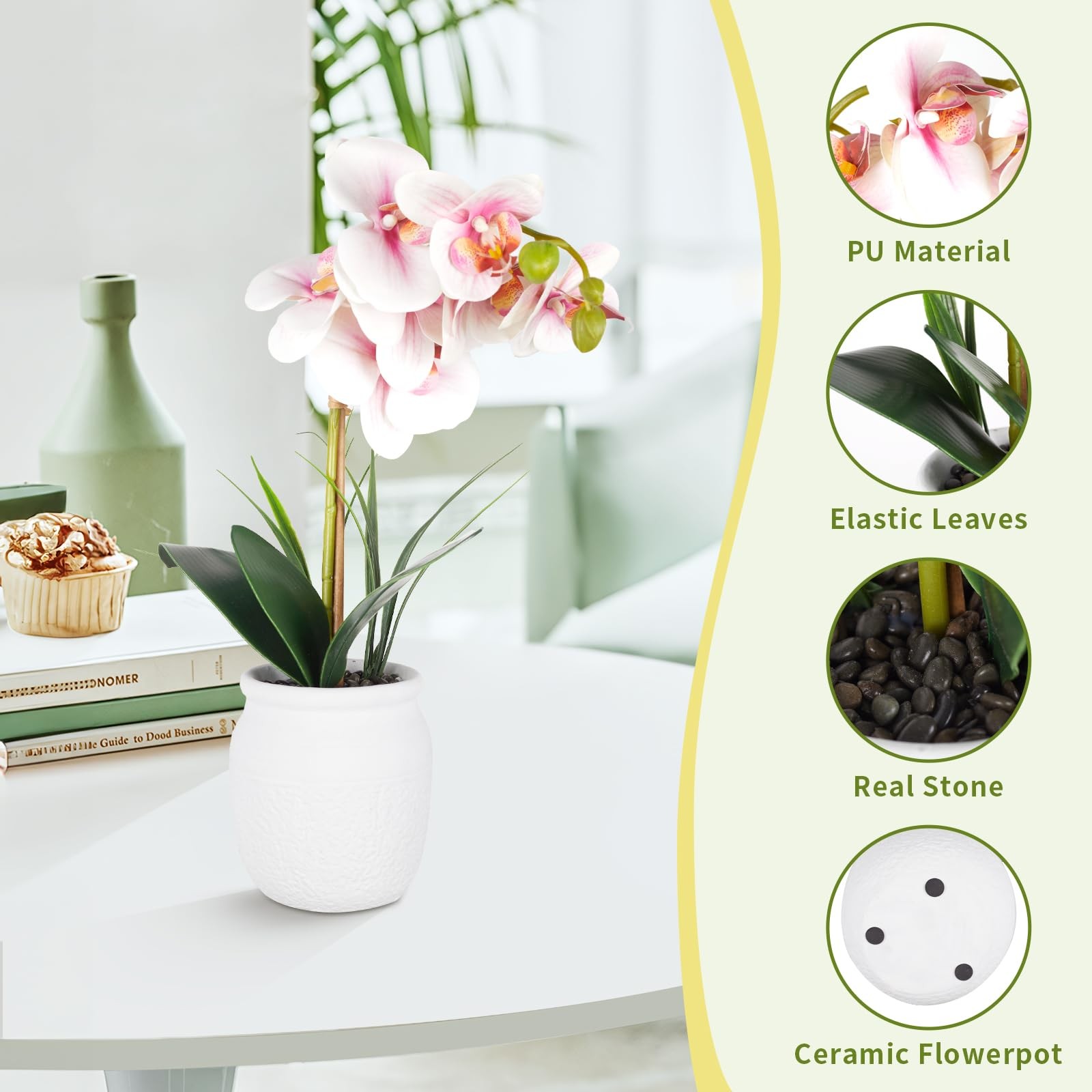 DAMSICO Artificial Orchid Flower Plant, 18.11” Real Touch Faux Orchid Pot Pi…