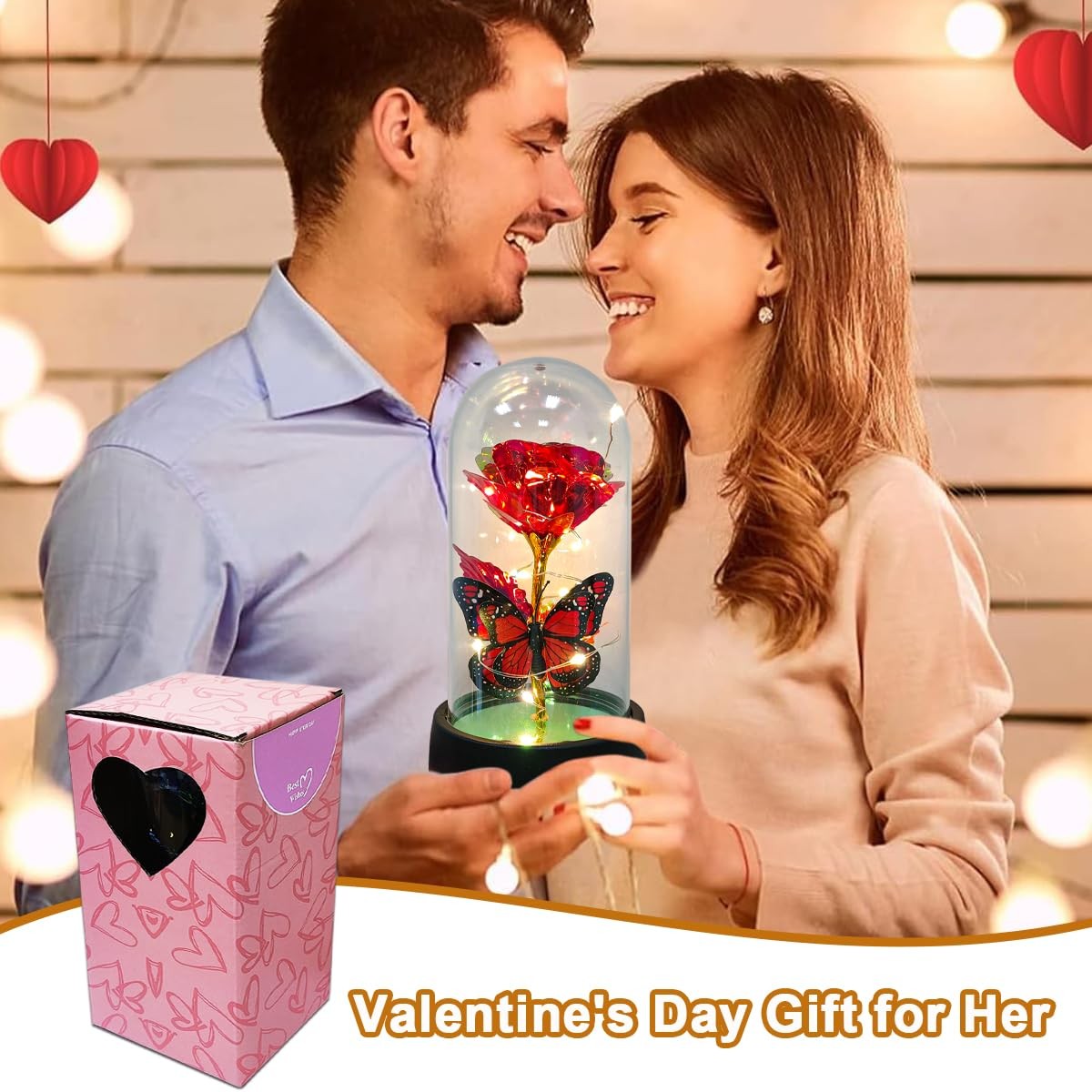 Light Up Forever Eternal Rose Flower in Glass Dome for Birthday Mother’s Day