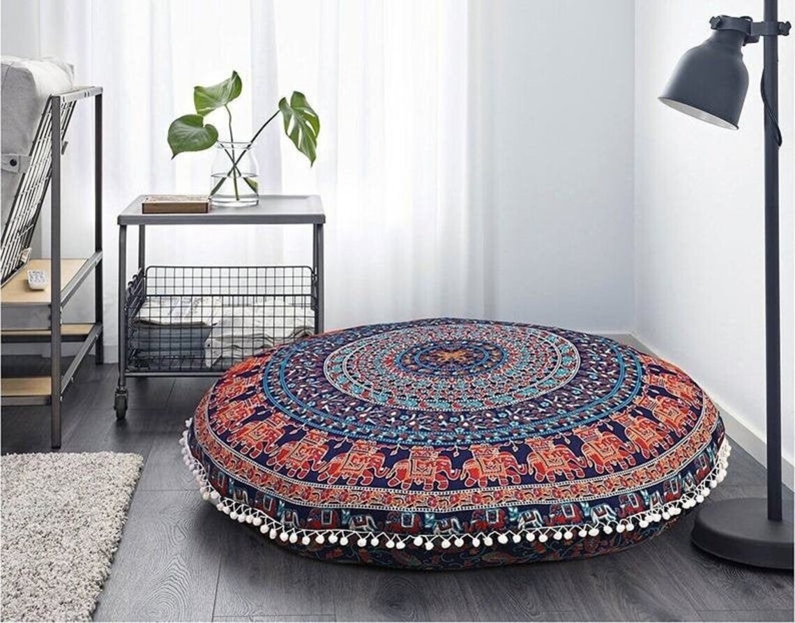 100% cotton Mandala Round Pouf Cushions Cover Meditation Pillow Cover with tsel