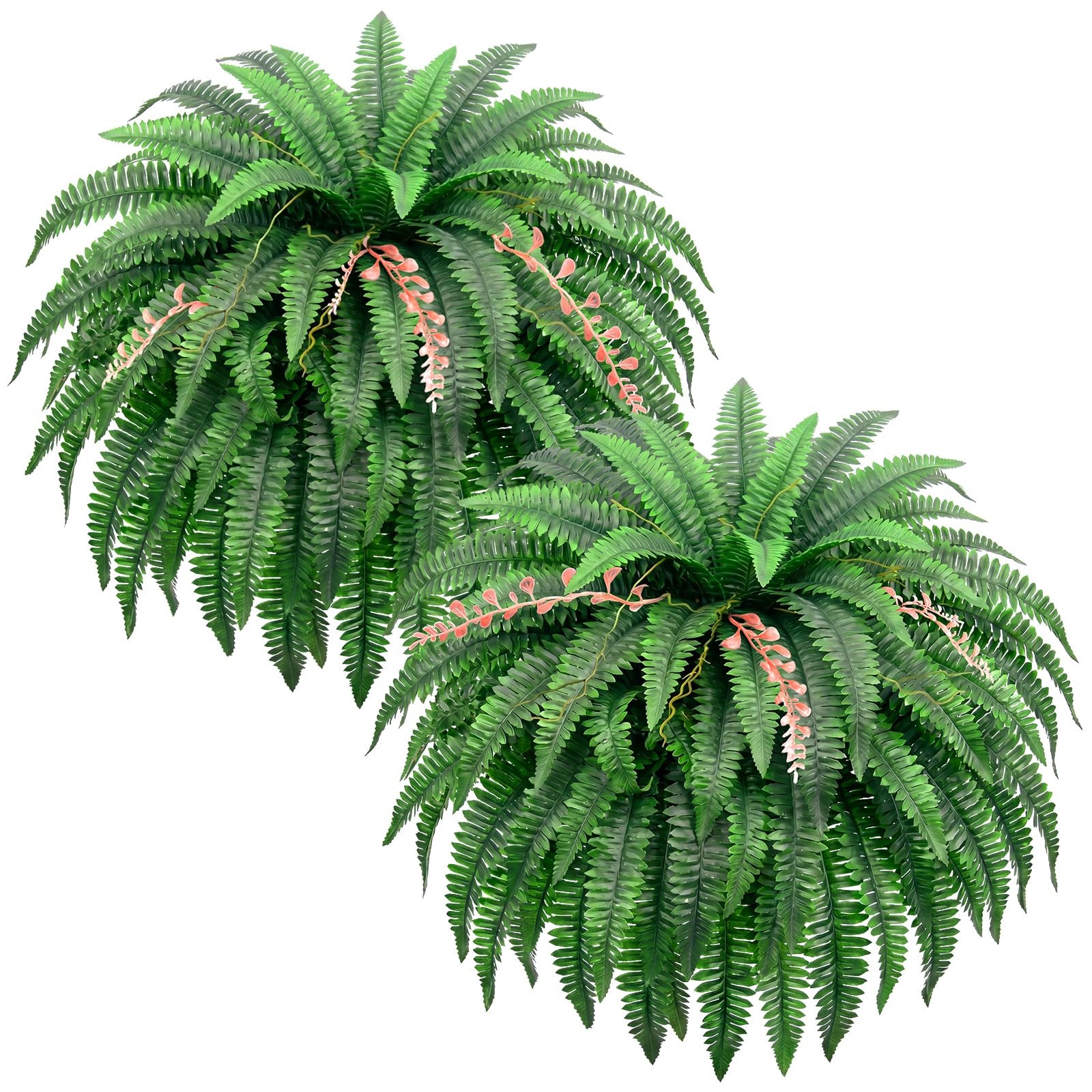 2PCS 48″/128Leaves Artificial Boston Fern Bush, Large Artificial Ferns for Ou…