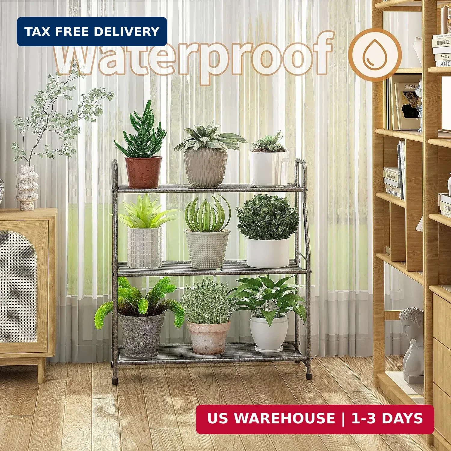 Simple Trending Plant Stand Outdoor Indoor 3 Tier Metal Waterproof Plant Shelf f