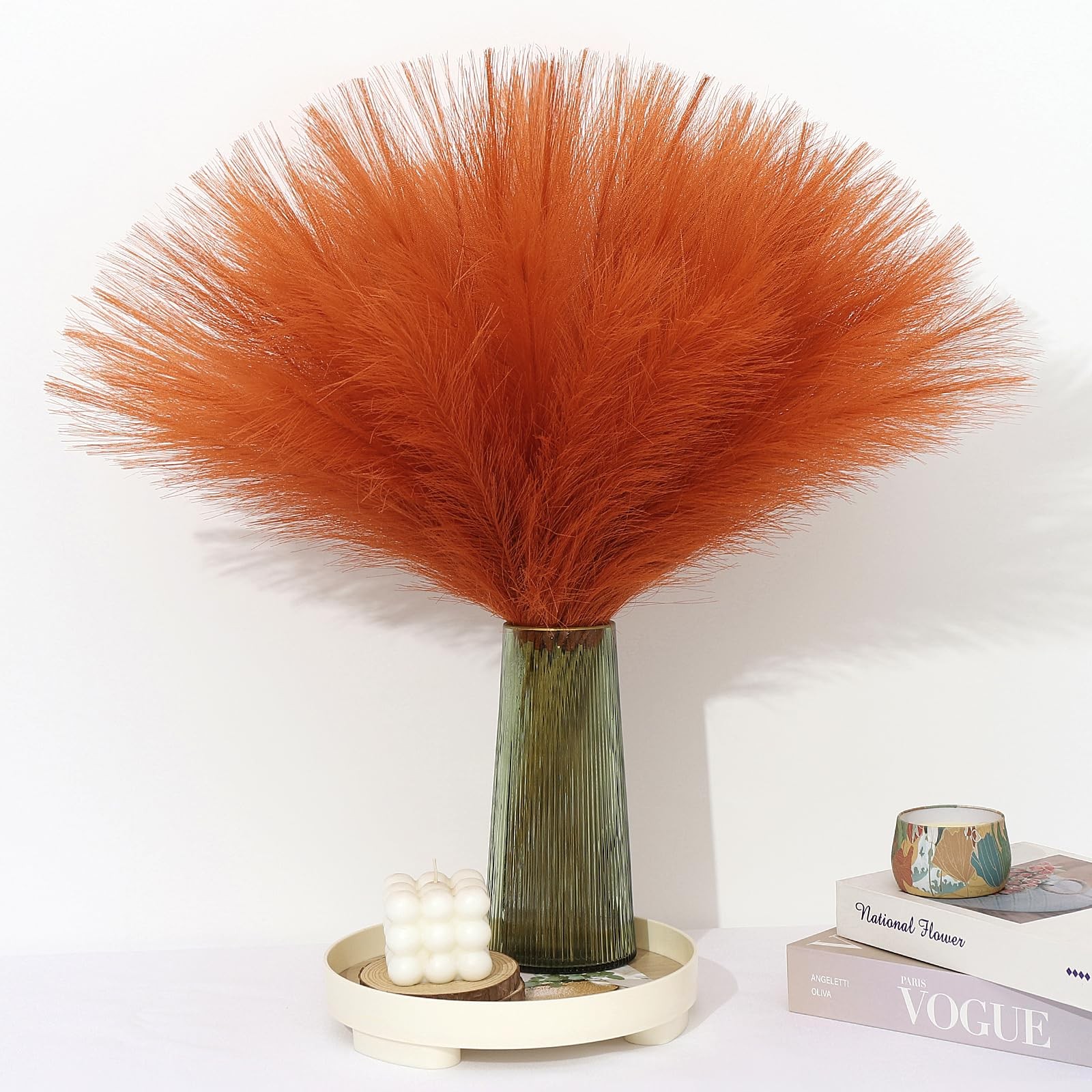 30 PCS 21.7 Inch Faux Orange Pampas Grass Bulk Artificial Dried Vase Filler