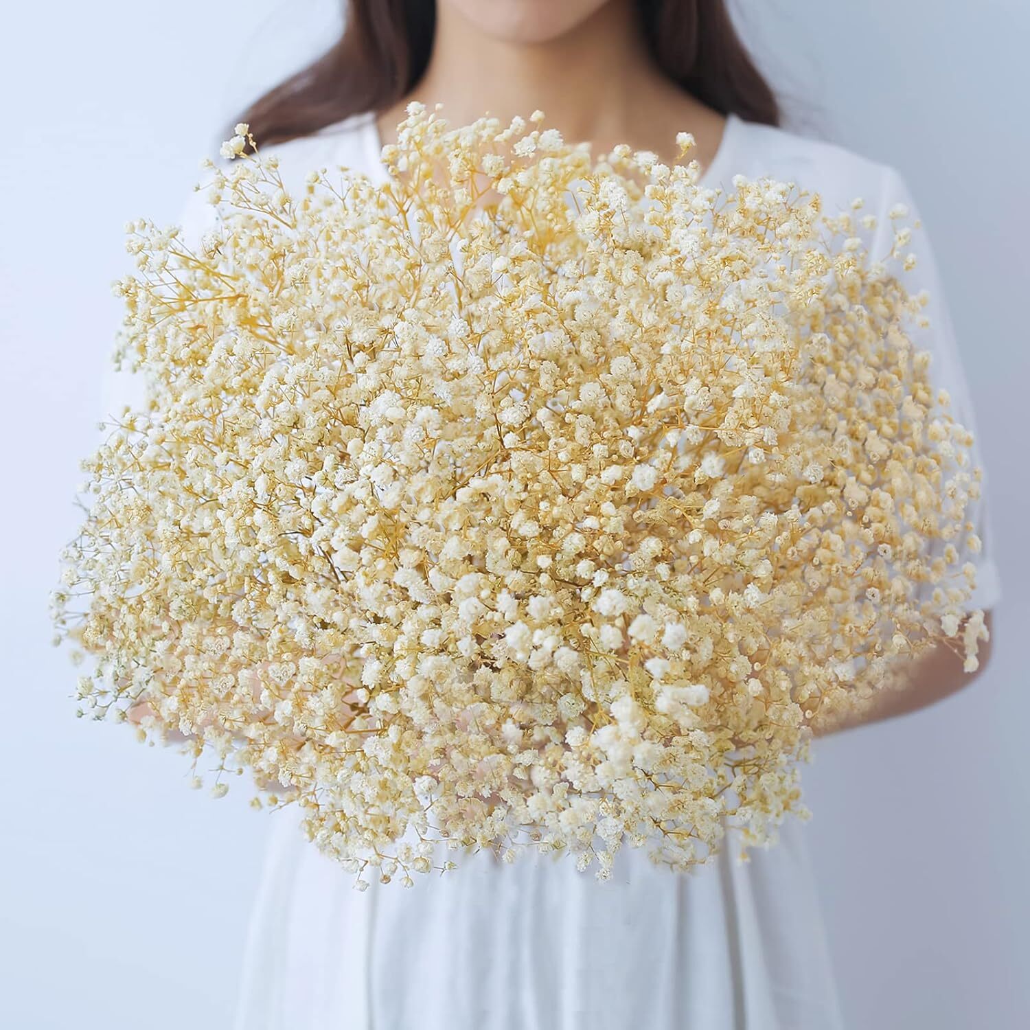 Dried-Flowers-Babys-Breath-Bouquet-17.2 Inch 2500+ Ivory White Flowers, Natural