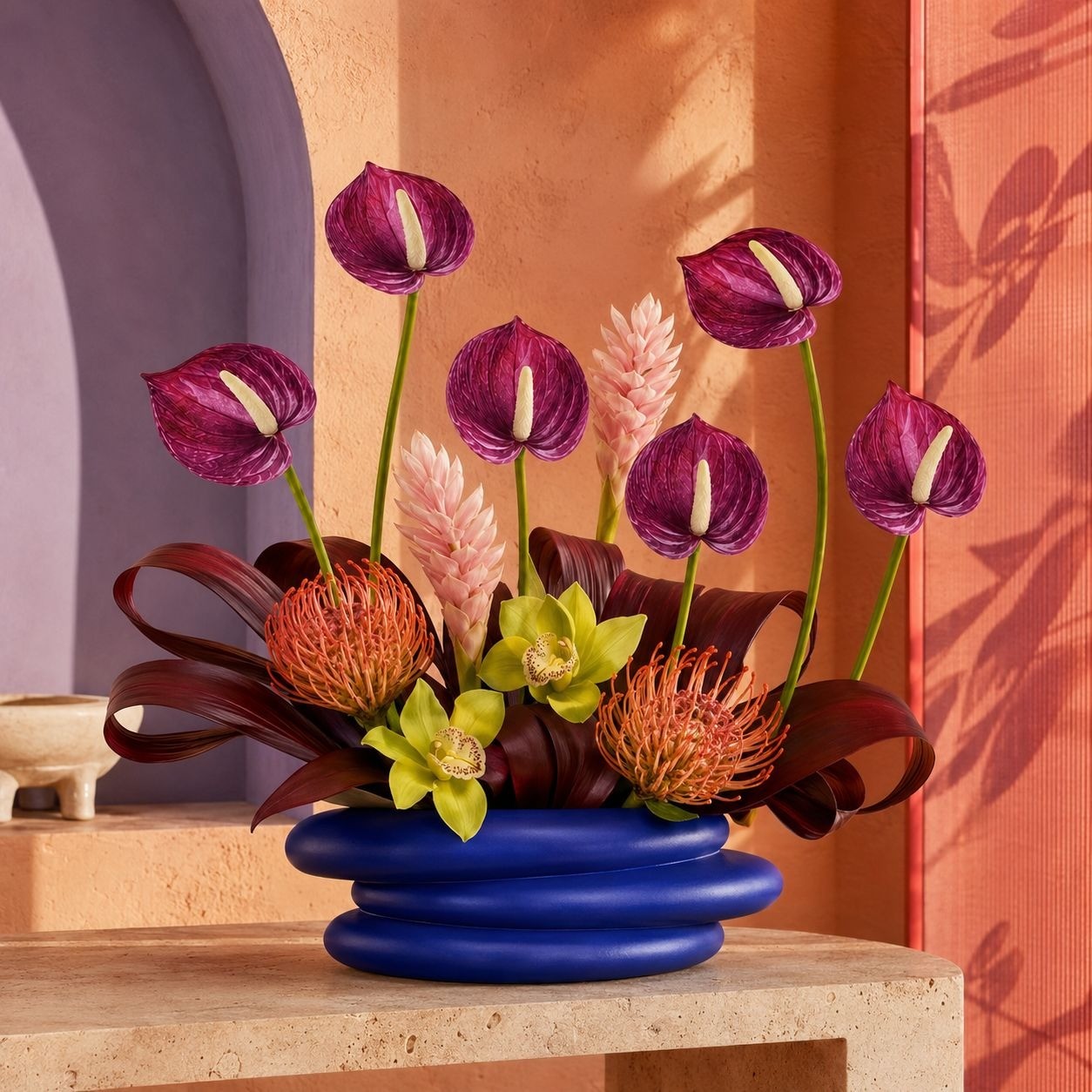 Plum Real Touch Artificial Anthurium Stems, Set of 6, 11 Inch