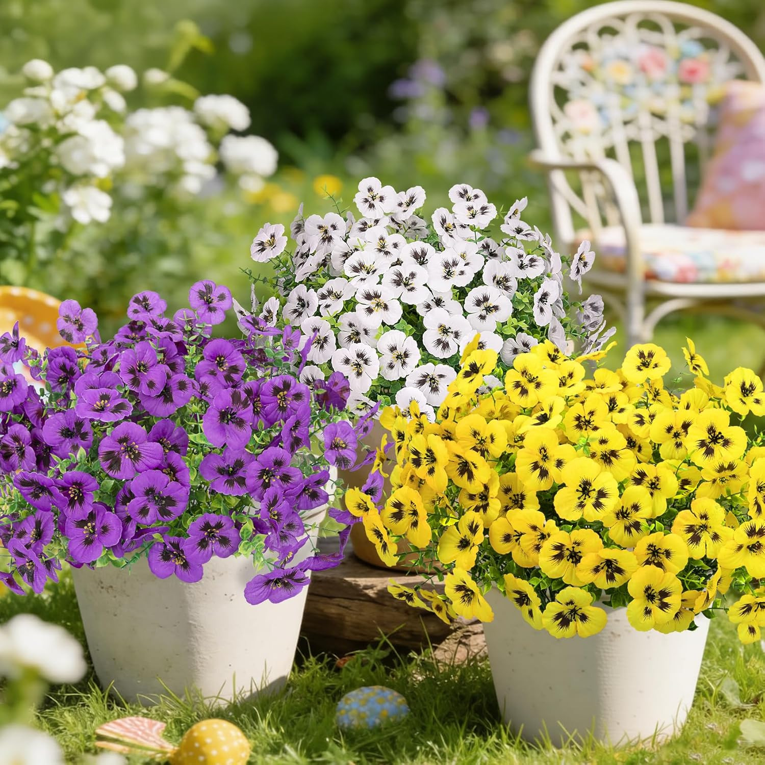 Ouddy Decor 20 Bundles Artificial Pansy Flowers for Outdoors, Fake Silk Flowers