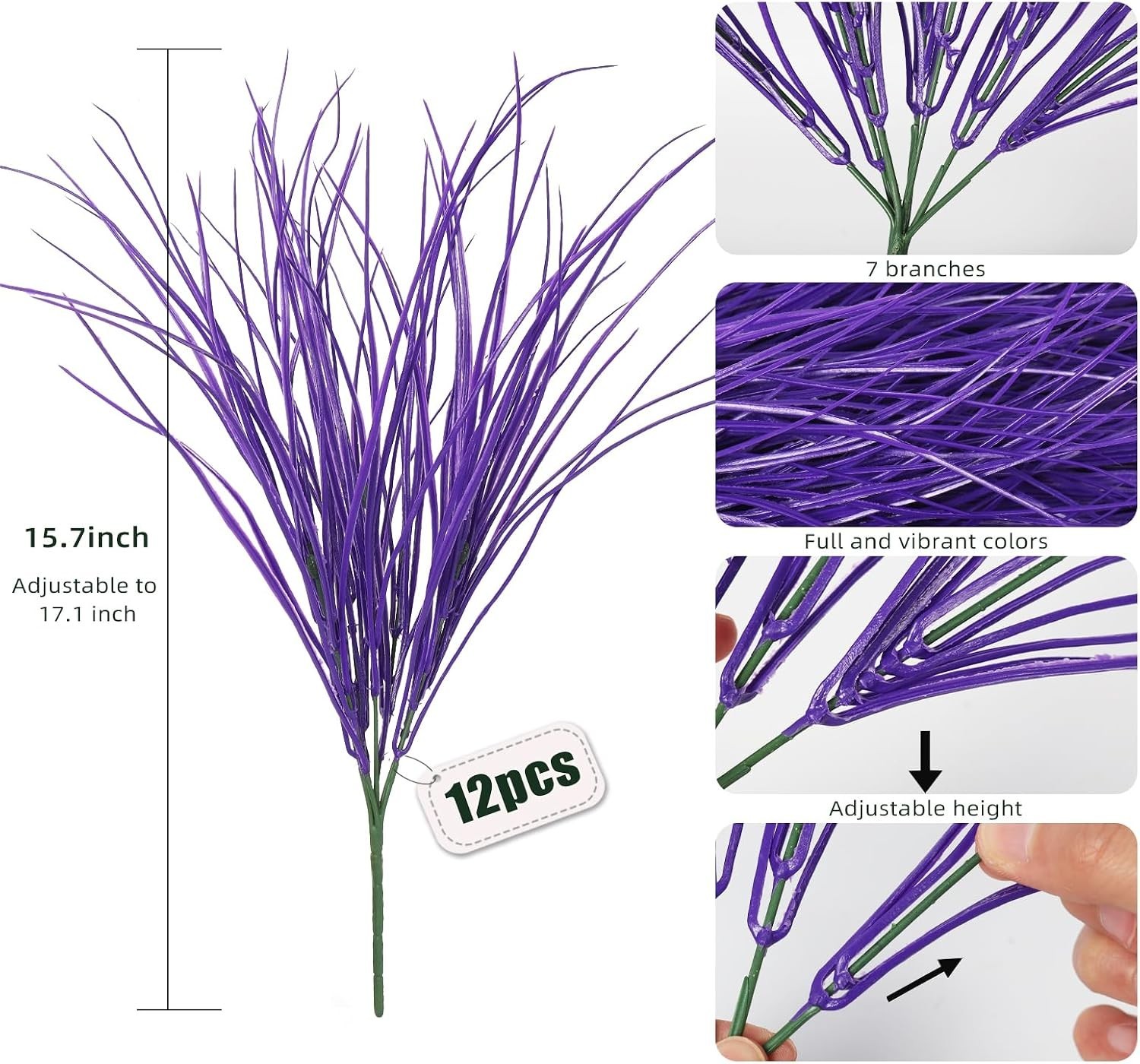 Vibrant 15.7″ Purple Faux Grass – Set of 12, Indoor & Outdoor Decorative Plants