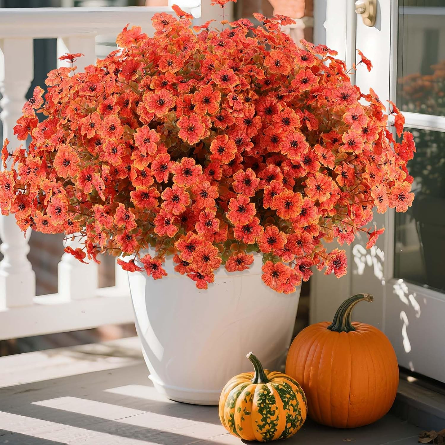 18 Pcs Artificial Mum Flowers for Outdoors, Faux Fall Mums Silk Flower Outside