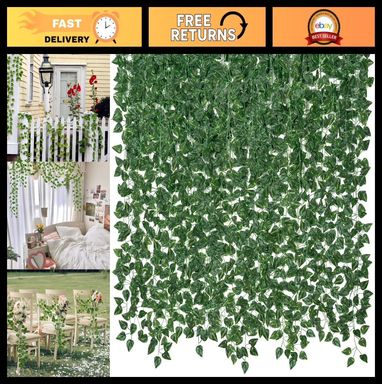 24 Pack 168Ft UV Resistant Artificial Ivy Garland – Fake Greenery Vines for Home