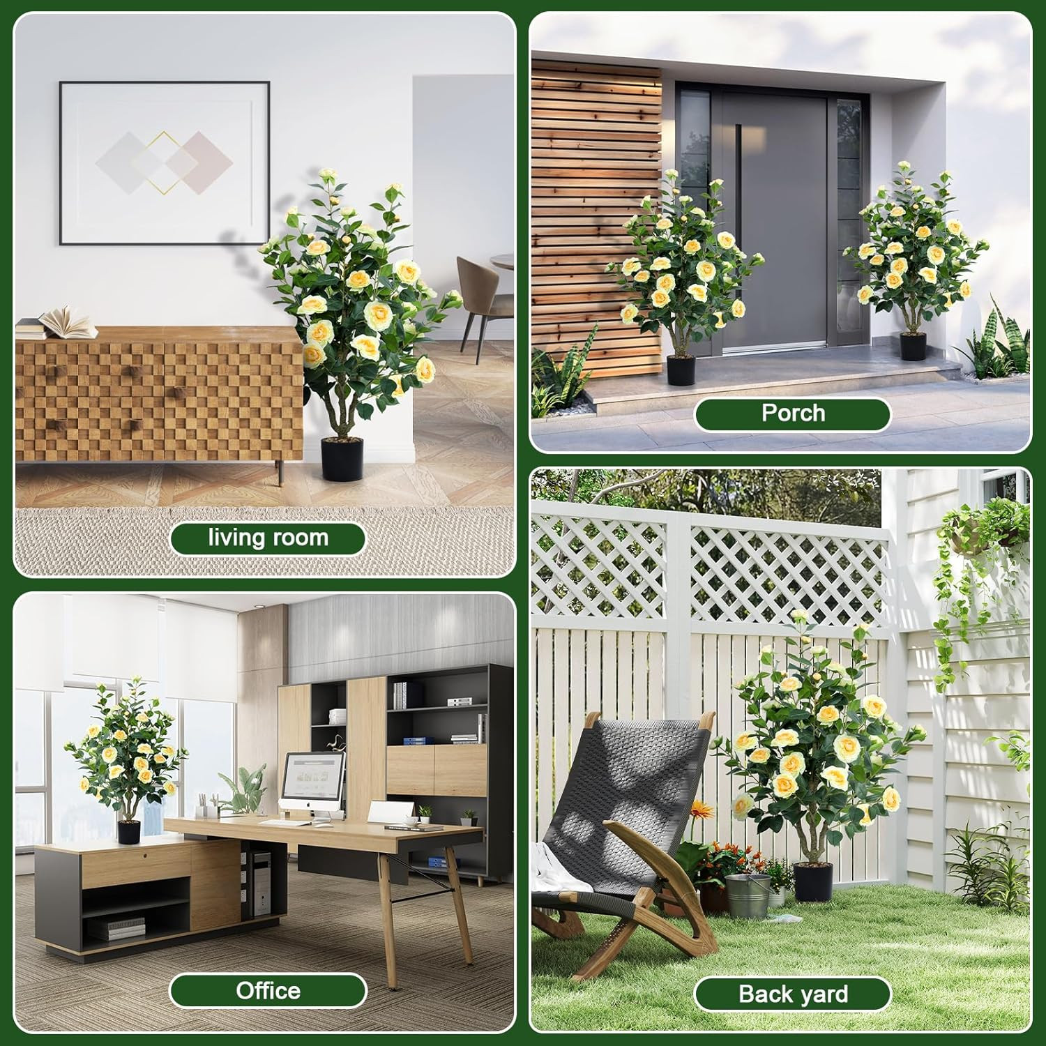 42″ Artificial Camellia Tree 2 Pack with 32 Flowers for Home & Office Decor