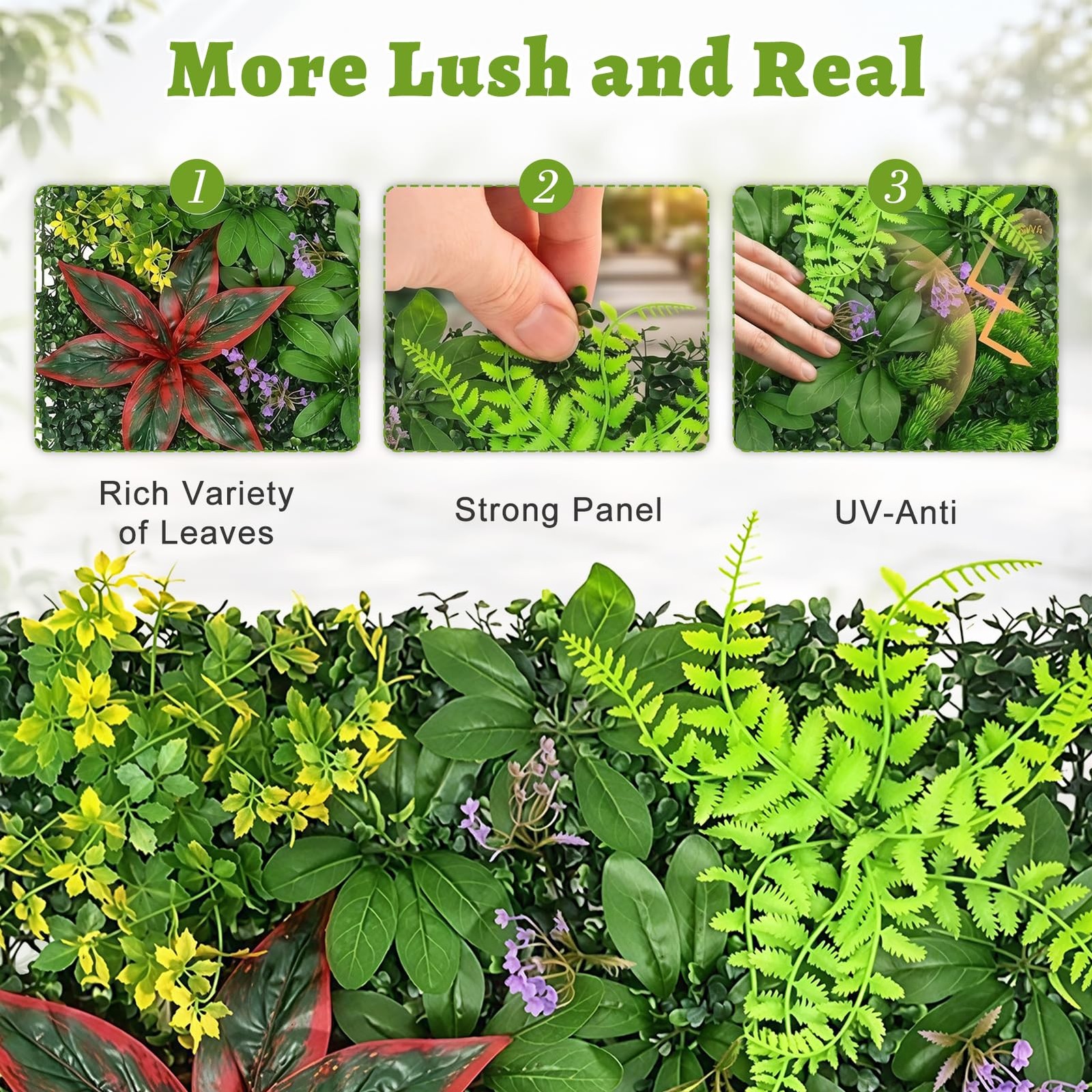 Artificial Grass Wall Panels 12pcs Red Brazilian Leaf Foliage Boxwood UV Prot…