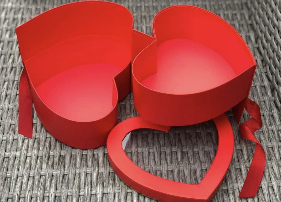 Double Layer Heart Shaped Flower Gift Box, RED