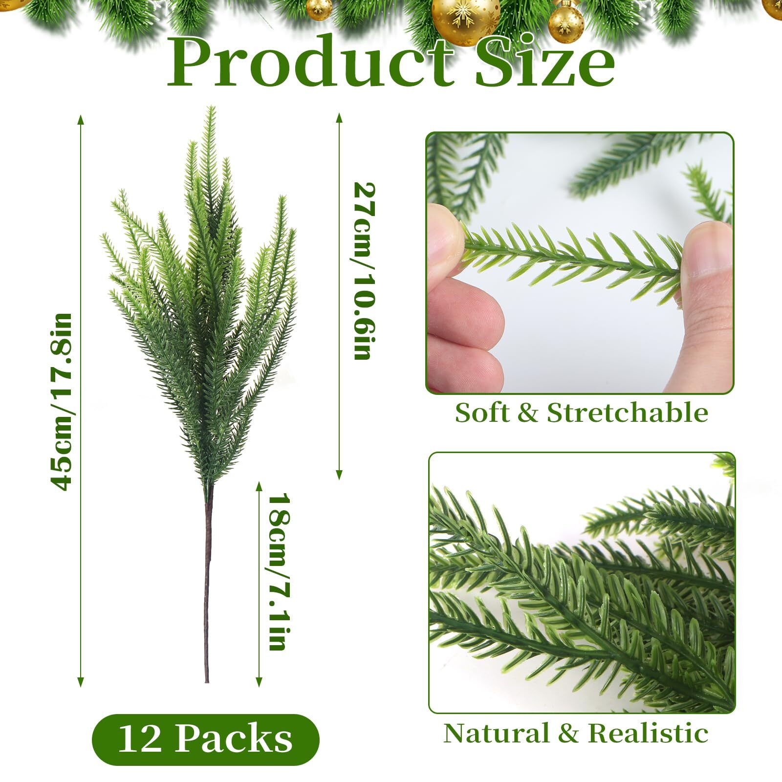 12pcs Christmas Norfolk Pine Stemsreal Touch Artificial Norfolk Pine Branches Fo