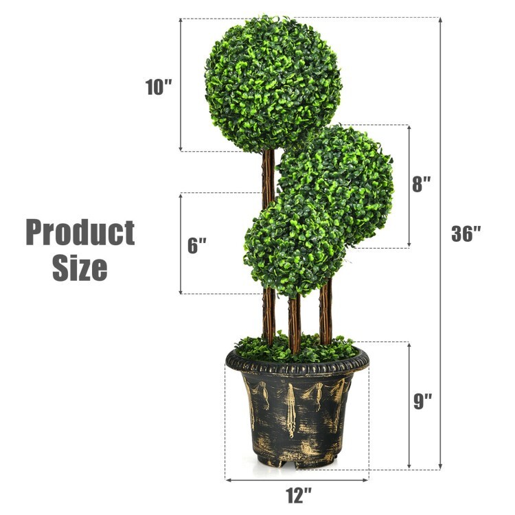 36″ Artificial Topiary Triple Ball Tree In/outdoor Fake Home Decor Potted Plant
