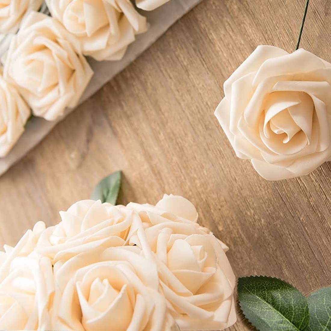 Artificial Flowers Champagne Roses W/Stem, Rustic Farmhouse Decor for Home We…