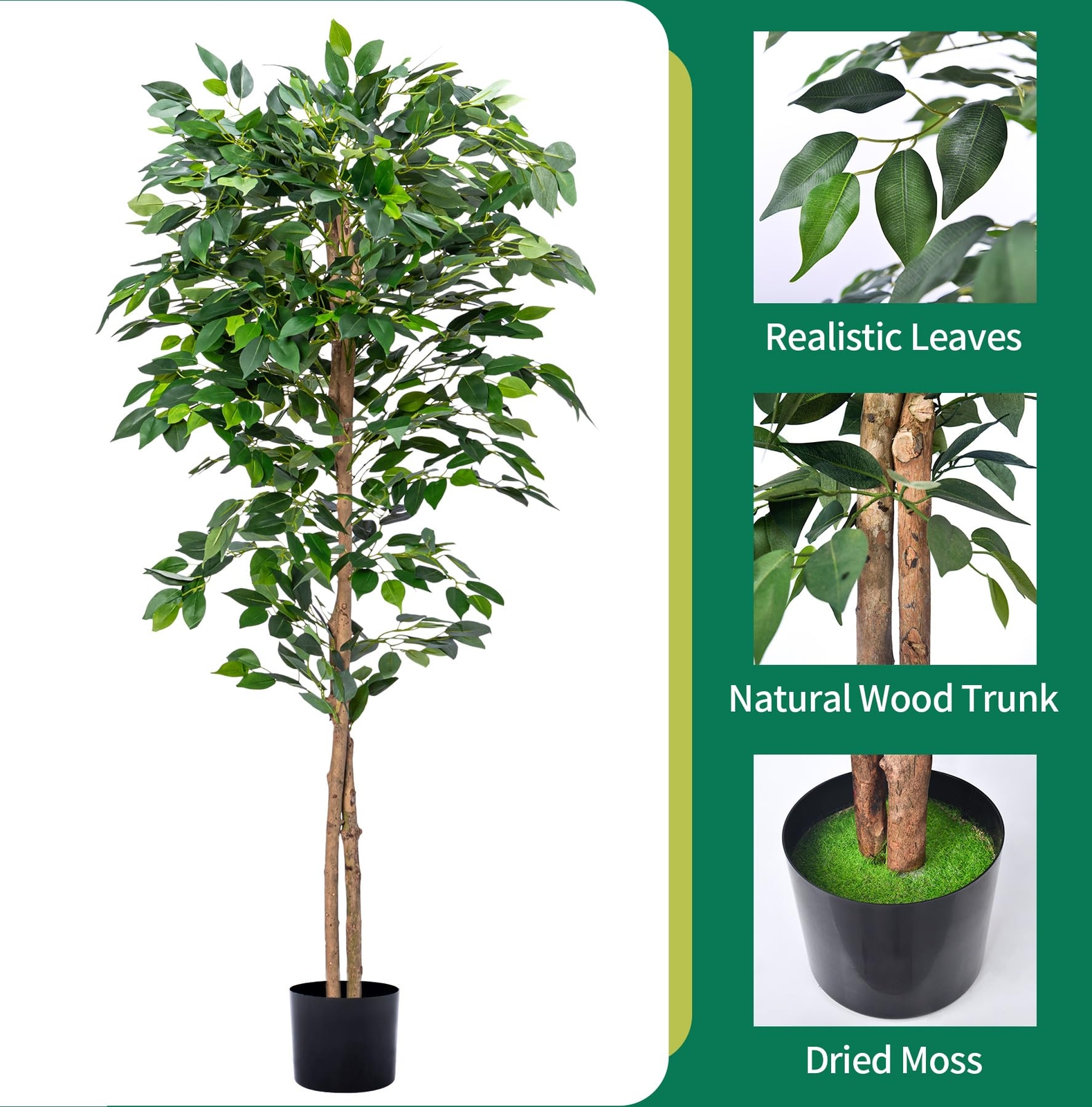 Artificial Fiddle Leaf Fig Tree, Faux Ficus Lyrata Floor Plants Fake Tropical Tr
