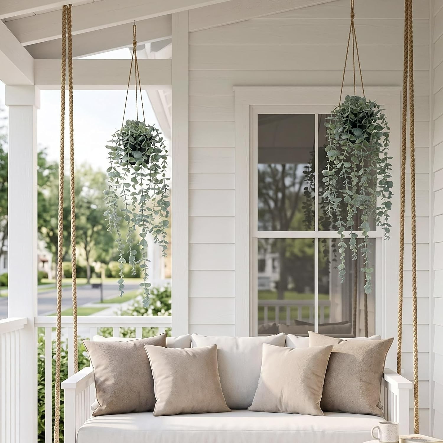 Elegant Artificial Hanging Eucalyptus Plant – Sage Green Indoor/Outdoor Decor