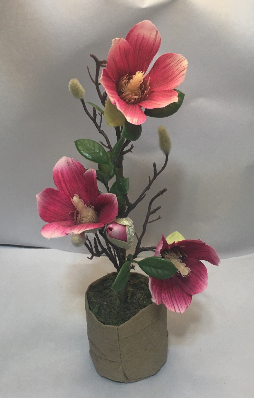 Artificial Japanese Magnolia Flowers in Paper Pot