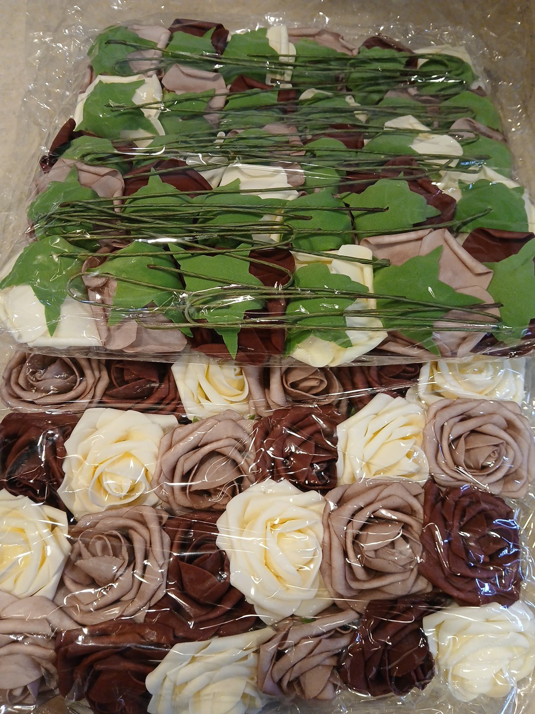 Artificial Flowers Foam With Leaves Stems Burgandy Dusty Rose Cream Pack Of 60