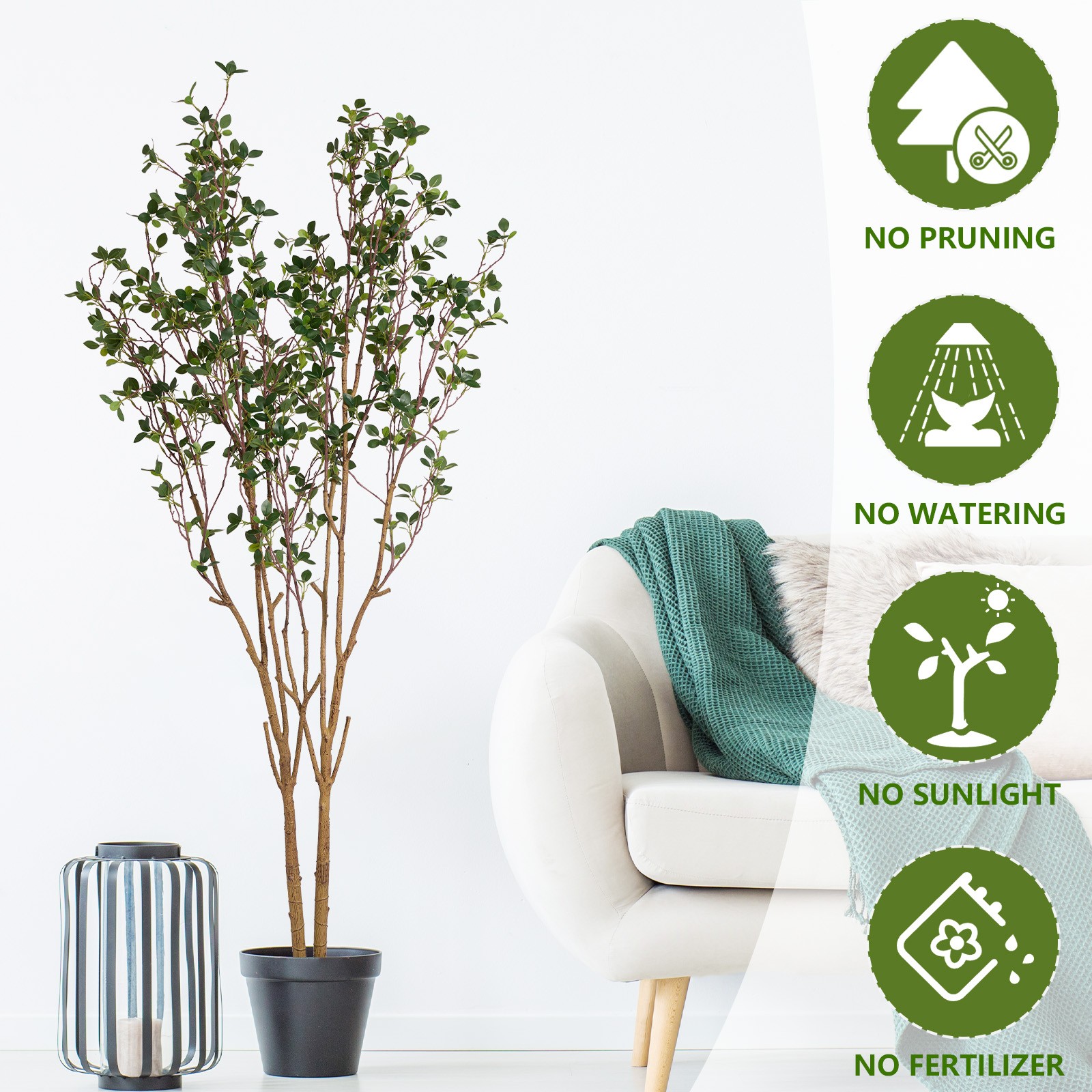 5.2ft Tall Enkianthus Artificial Tree Plant Double-Pole Natural Look Leaves Pot