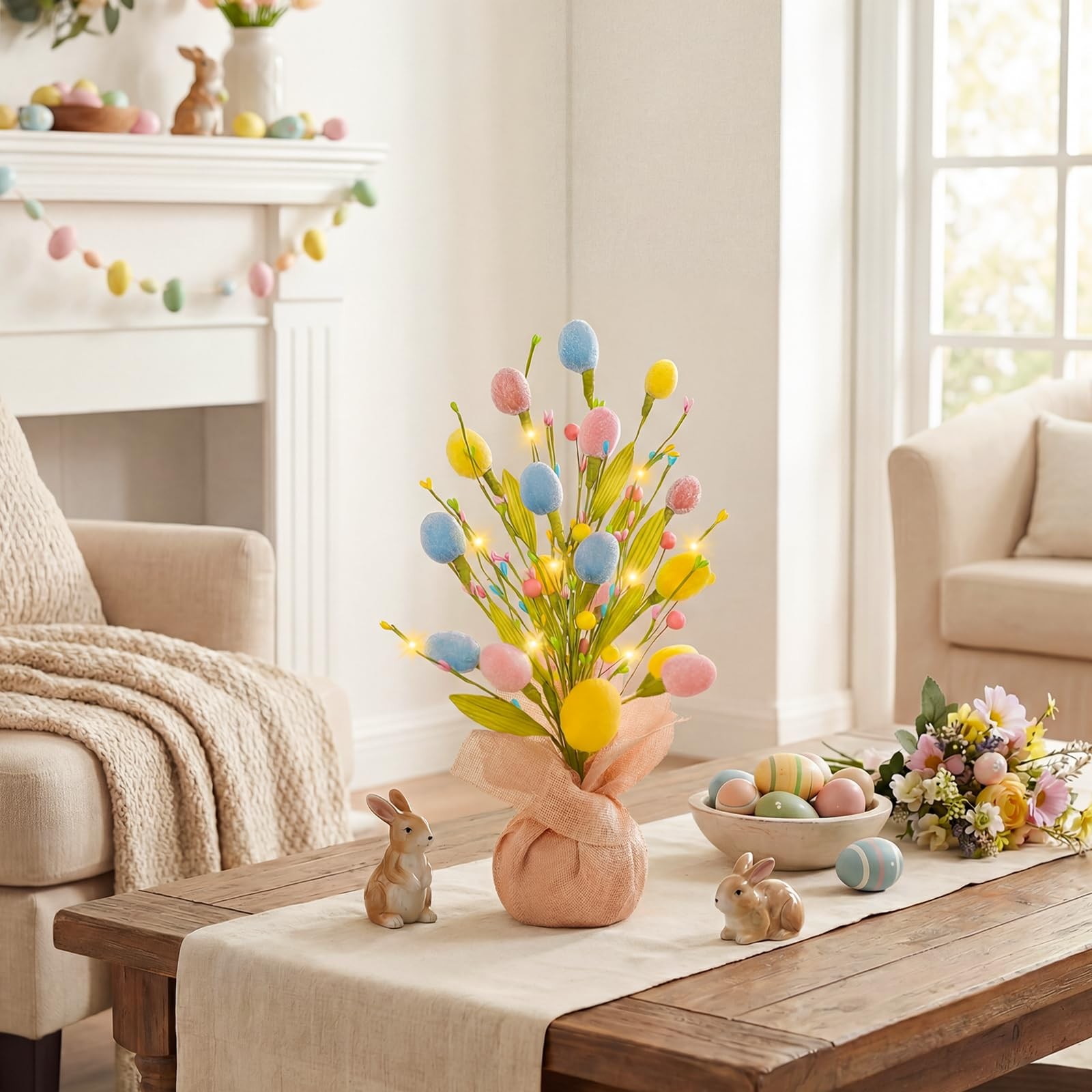 XmasExp Easter Decorations 18inch Tree with Eggs & 1ft 4in, Pinkyellow