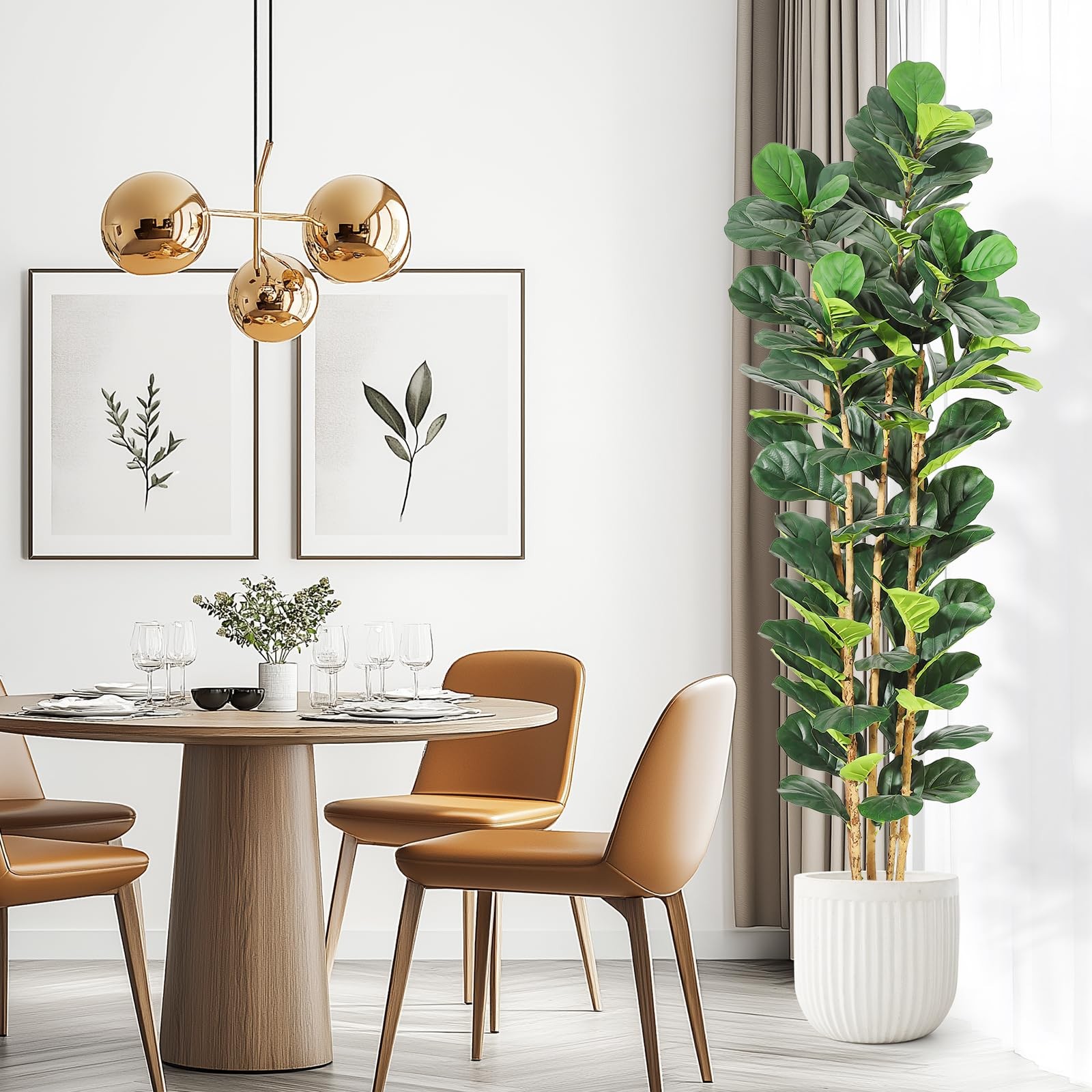 7 ft Faux Fiddle Leaf Fig Tree with White Pot, Faux Trees with Artificial Pla…