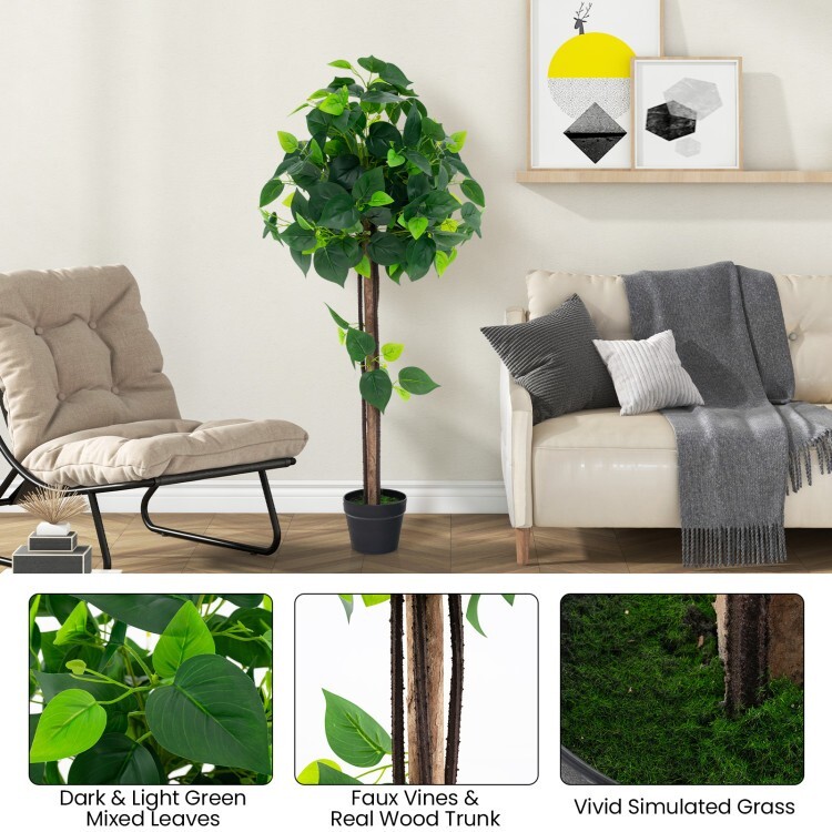 45″Artificial Silk Tree Potted Plant Artificial Hydrangea Tree w/Real Wood Trunk