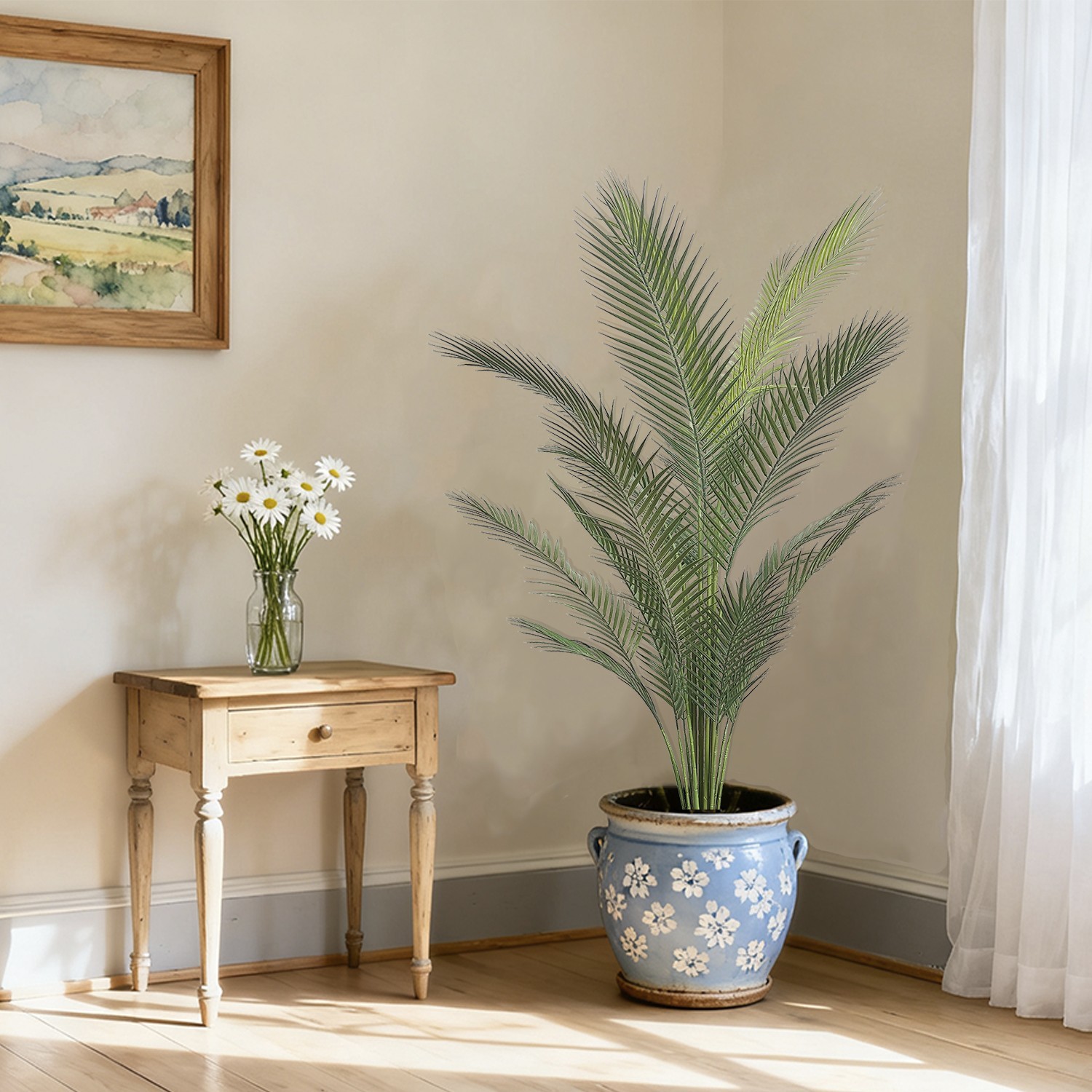 2Pcs150CM Tall Faux Areca Palm Large Green Plant for Office Interior Space Decor