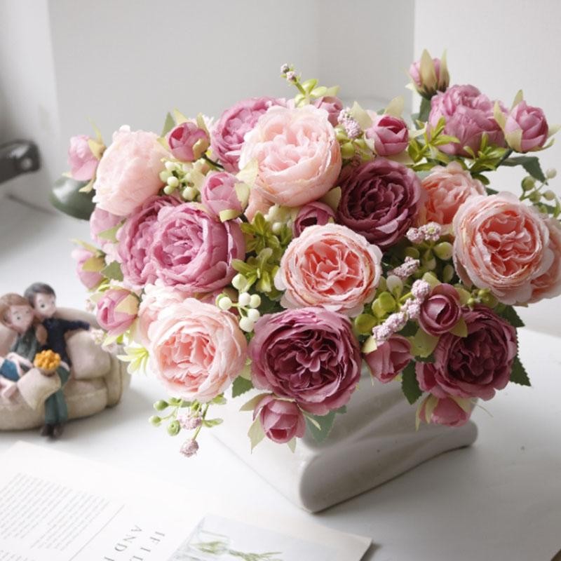 1pcs/30cm Rose Pink Silk Bouquet Peony Artificial Flower Wedding Home Decoration