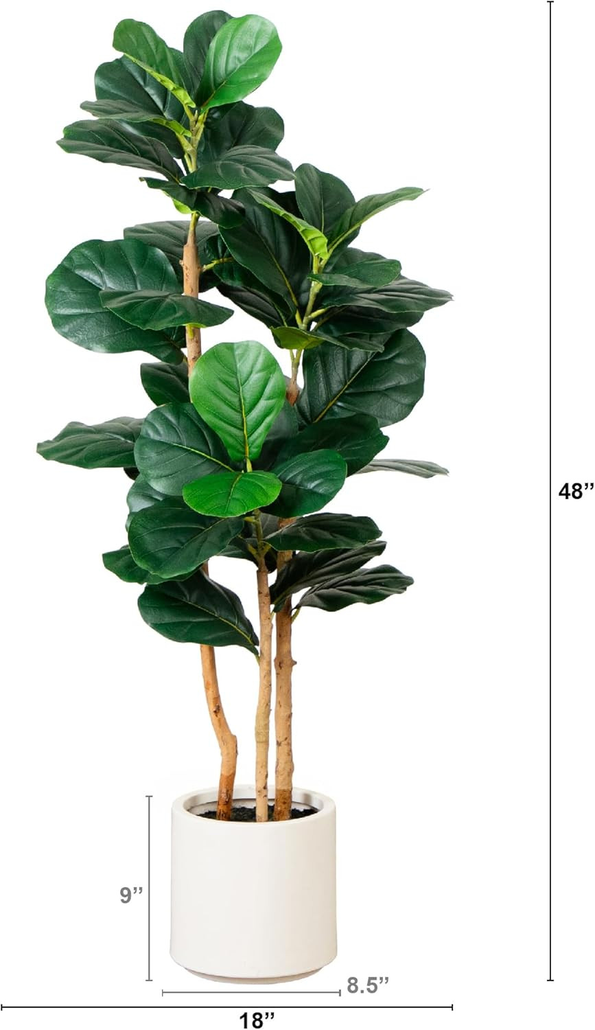4Ft. Artificial Fiddle Leaf Tree in Stylish White Planter –