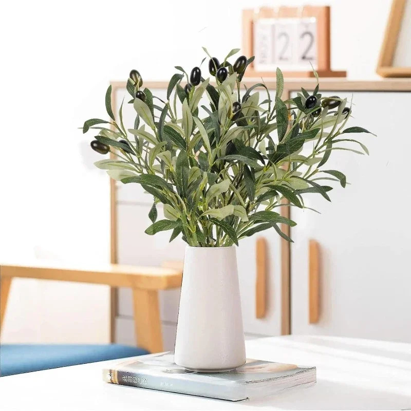 15Inch Artificial Olive Branch with Fruits Real Touch Greenery for Wedding Table