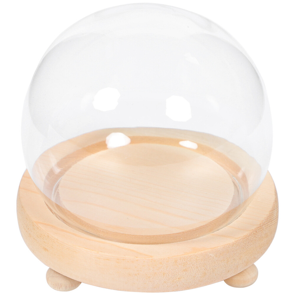 1PC Handle Cloche with Wood Base Glass Cloche with Base Clear Glass Dome Stand
