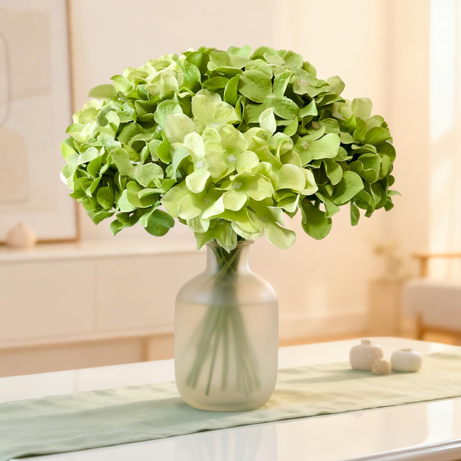Cherica 50 Pcs Faux Green Mix Hydrangea Artificial Flowers Bulk, Fake Silk Hy…