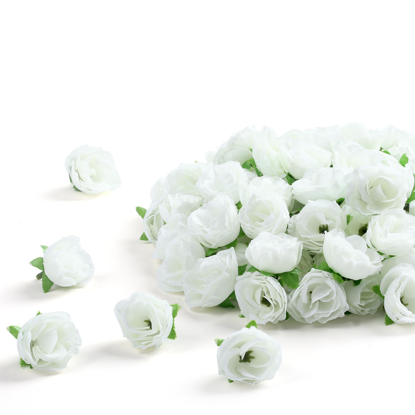 100 Pcs 1.3 inches Mini Rose Head White Artificial Roses Fake Silk Flower Ivo…