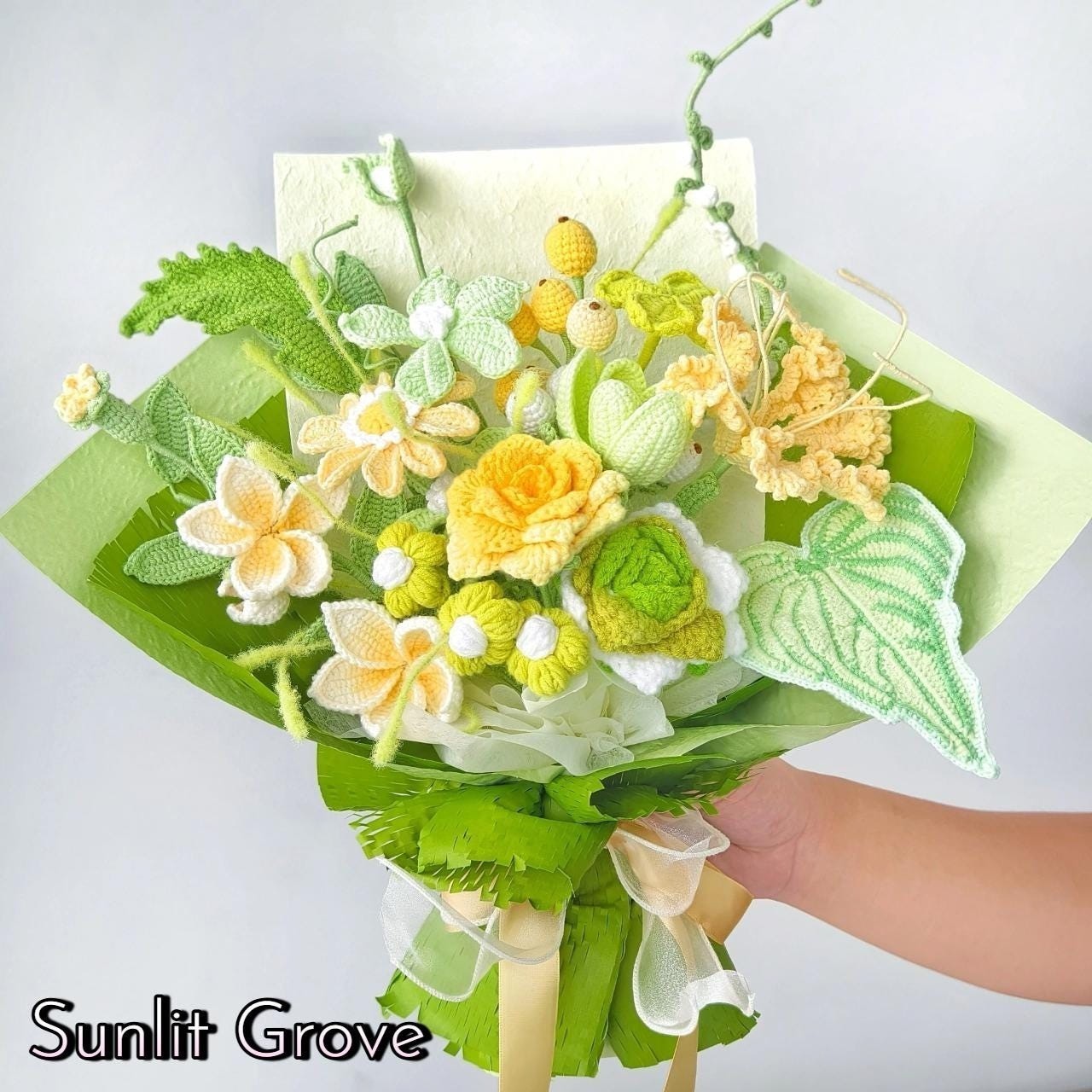 Extra Large Yellow White Crochet Bouquet Thank You Birthday Gift for Her