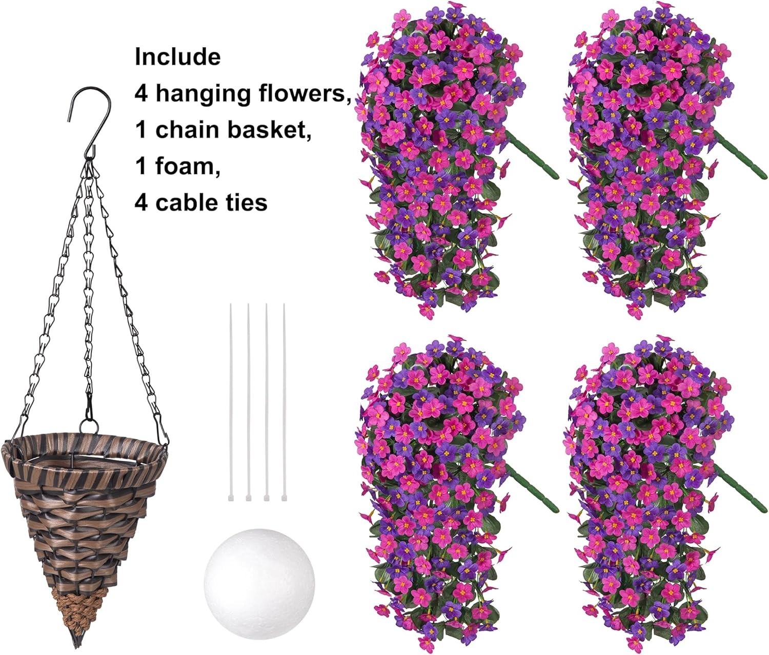 Artificial Fake Hanging Flowers with Basket for Outdoor Decoration,UV Resista…