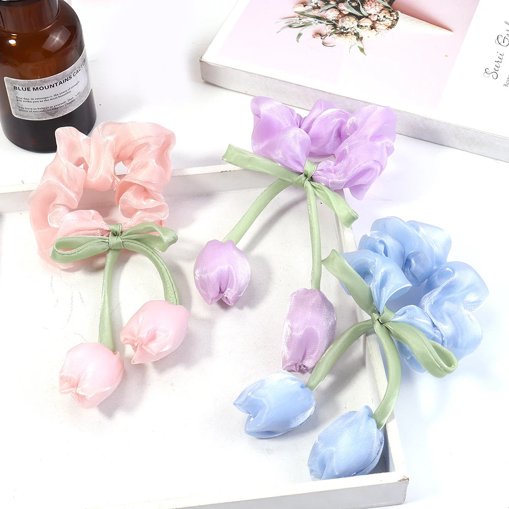 5pcs/lot Colorful Tulip Bow Flowers Patches 3D Flower Handmade Fabric Pillows