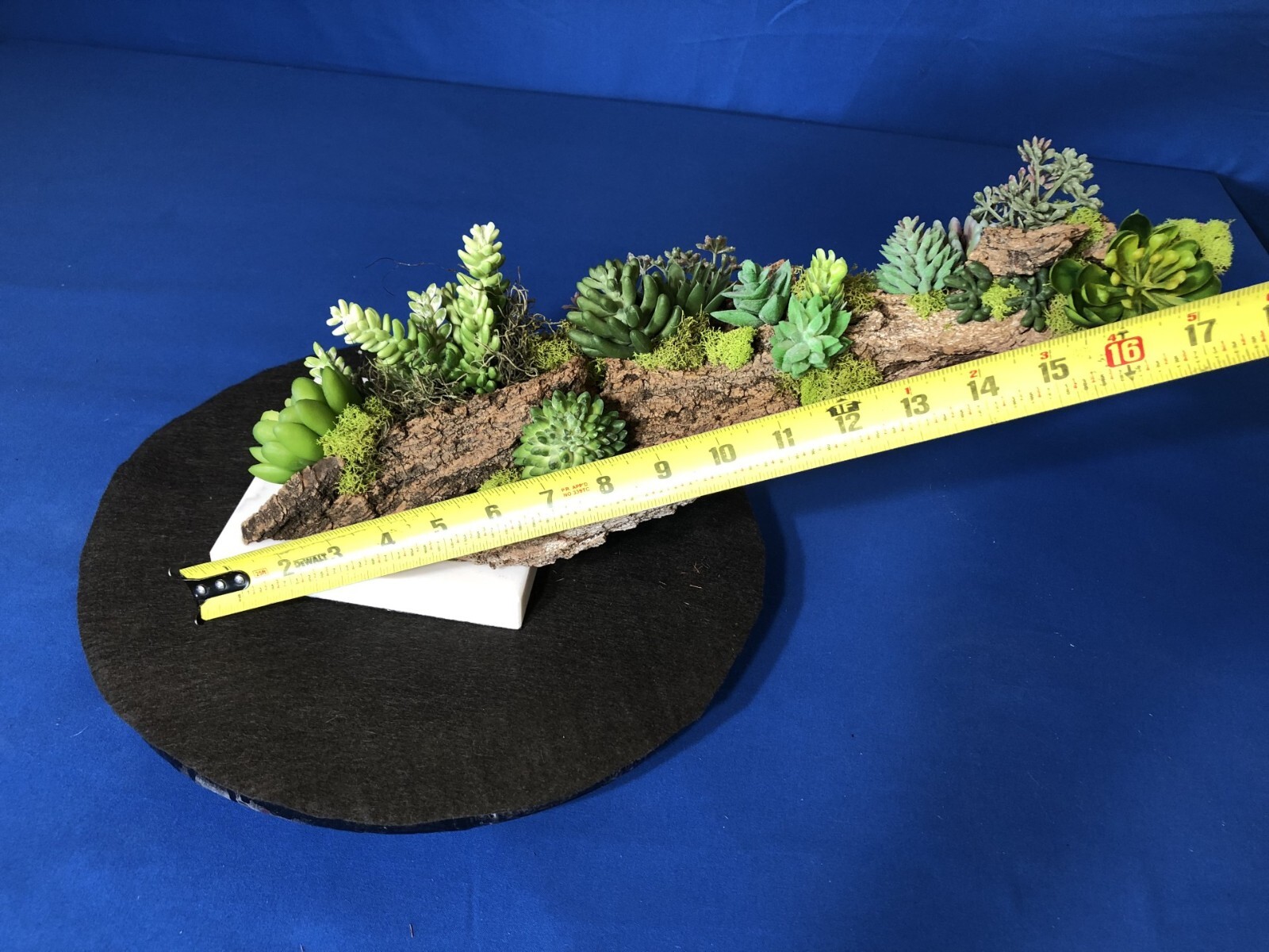 Artificial Succulent Air Plant Home Office Mounted on Real Wood Bark and Stone
