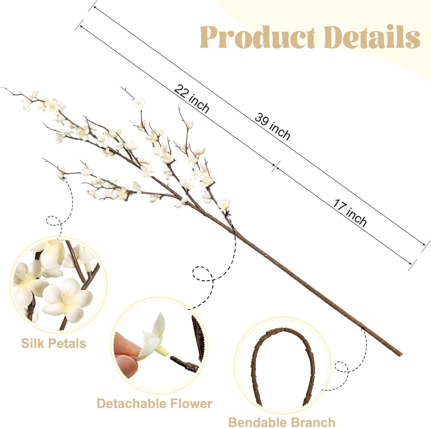 4Pcs Cherry Blossom Branches Artificial Flowers for Spring Summer Indoor Decorat