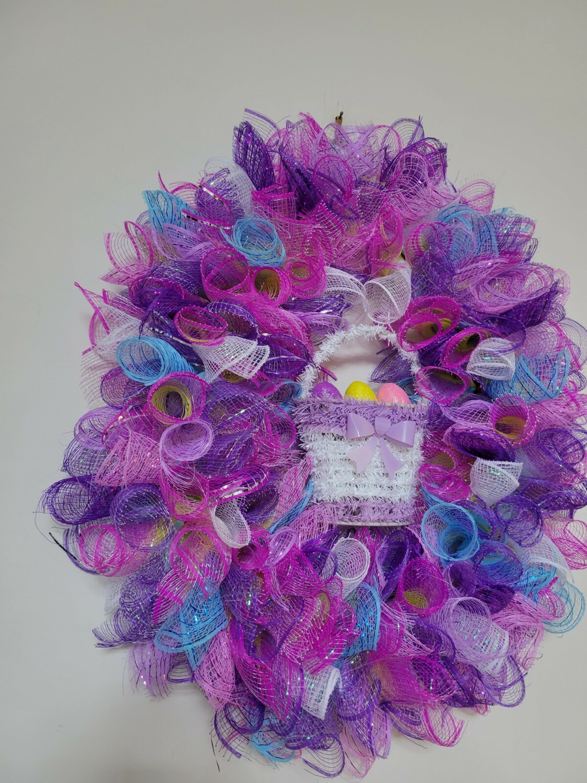 EASTER egg basket blue yellow purple pink SPRING Wreath Deco Mesh Door window