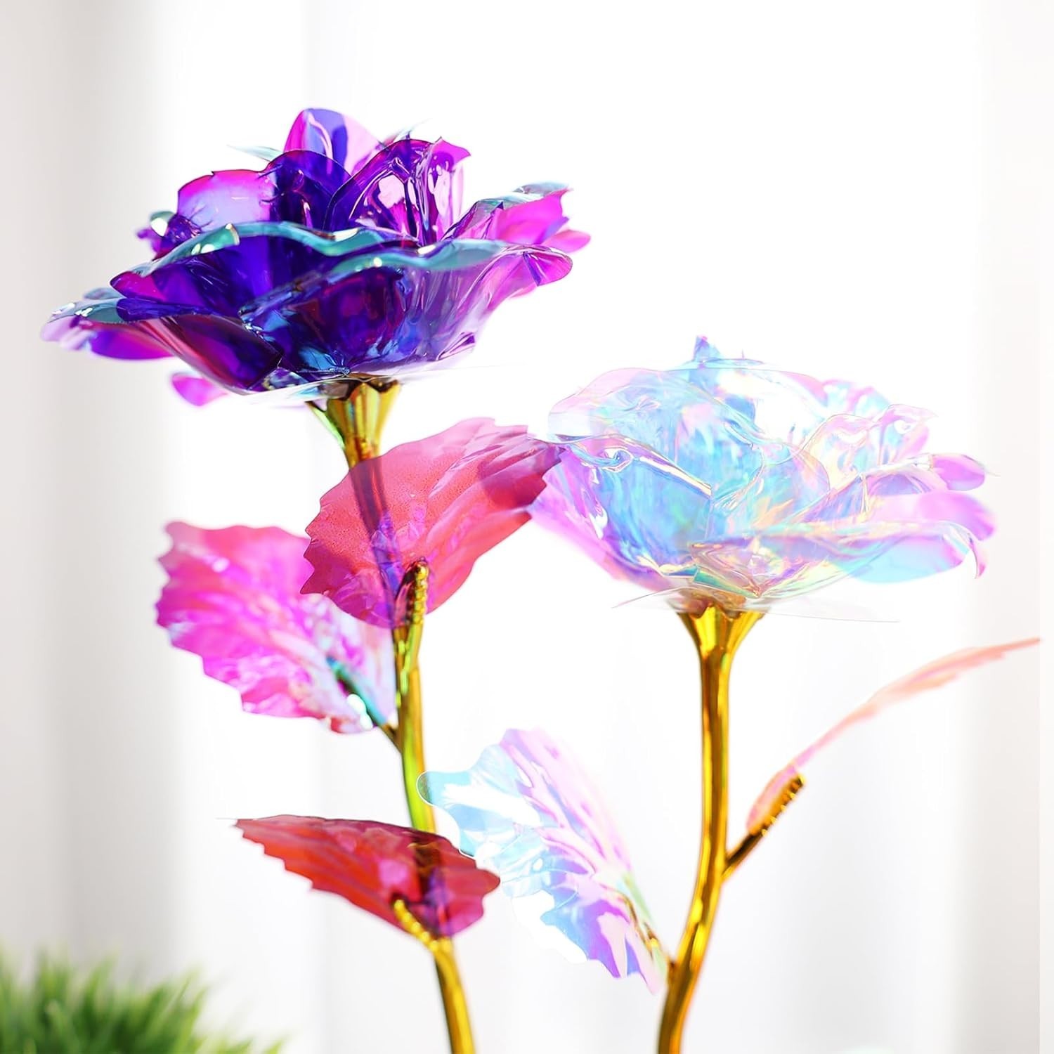 Gold Dipped Artificial Purple Rose Forever Flower Mother’s Day Anniversary Gift
