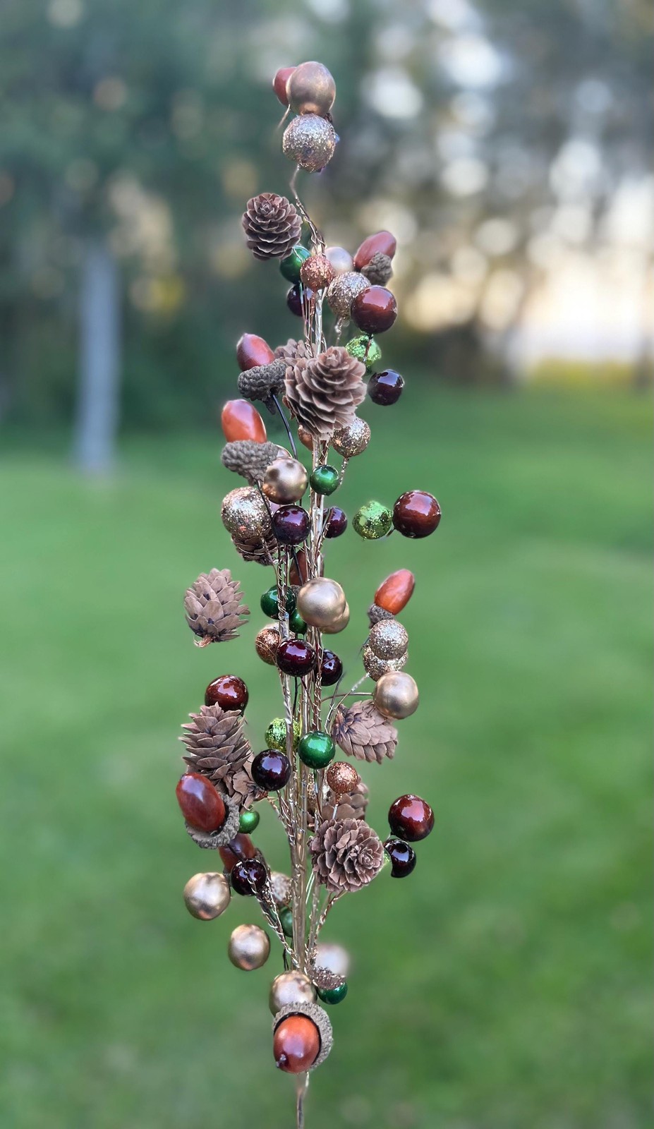 Jewel with Bead Pinecone Spray Stem Branch Pick Christmas or Fall Crafts
