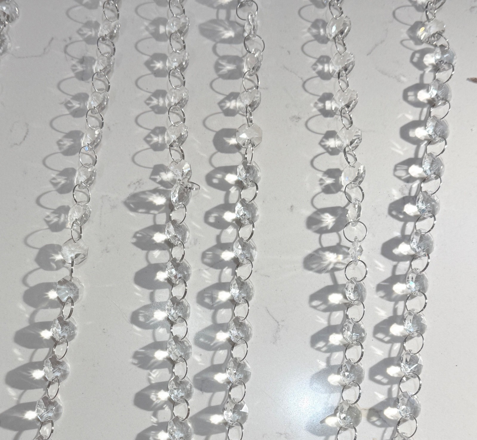 Crystal Bead Garland 120″ Octagon 1/2″ Plastic Crystals Wire Chain