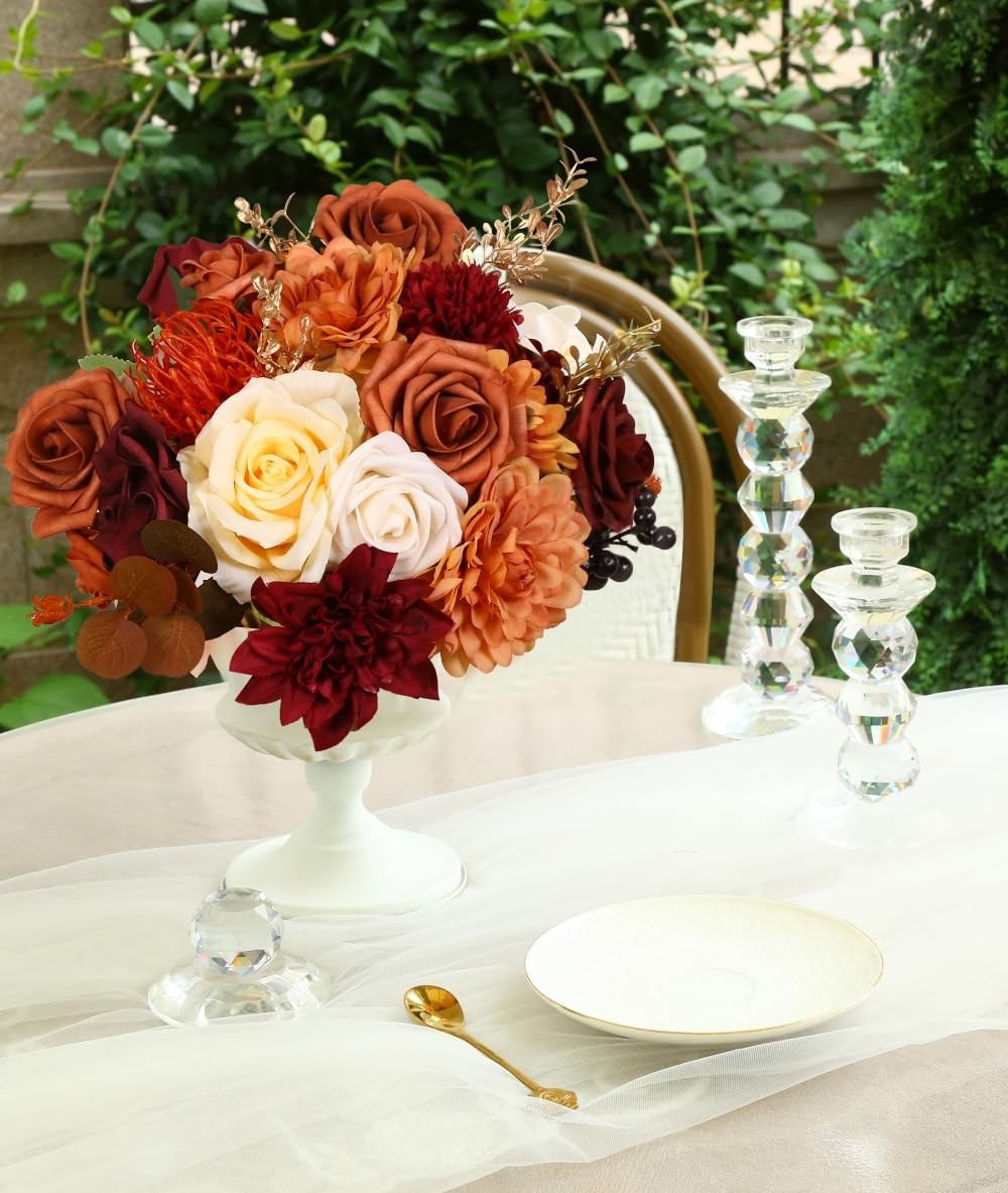 Artificial Flowers Orange Burgundy Combo Box Set For Diy Wedding Bouquet Arrange