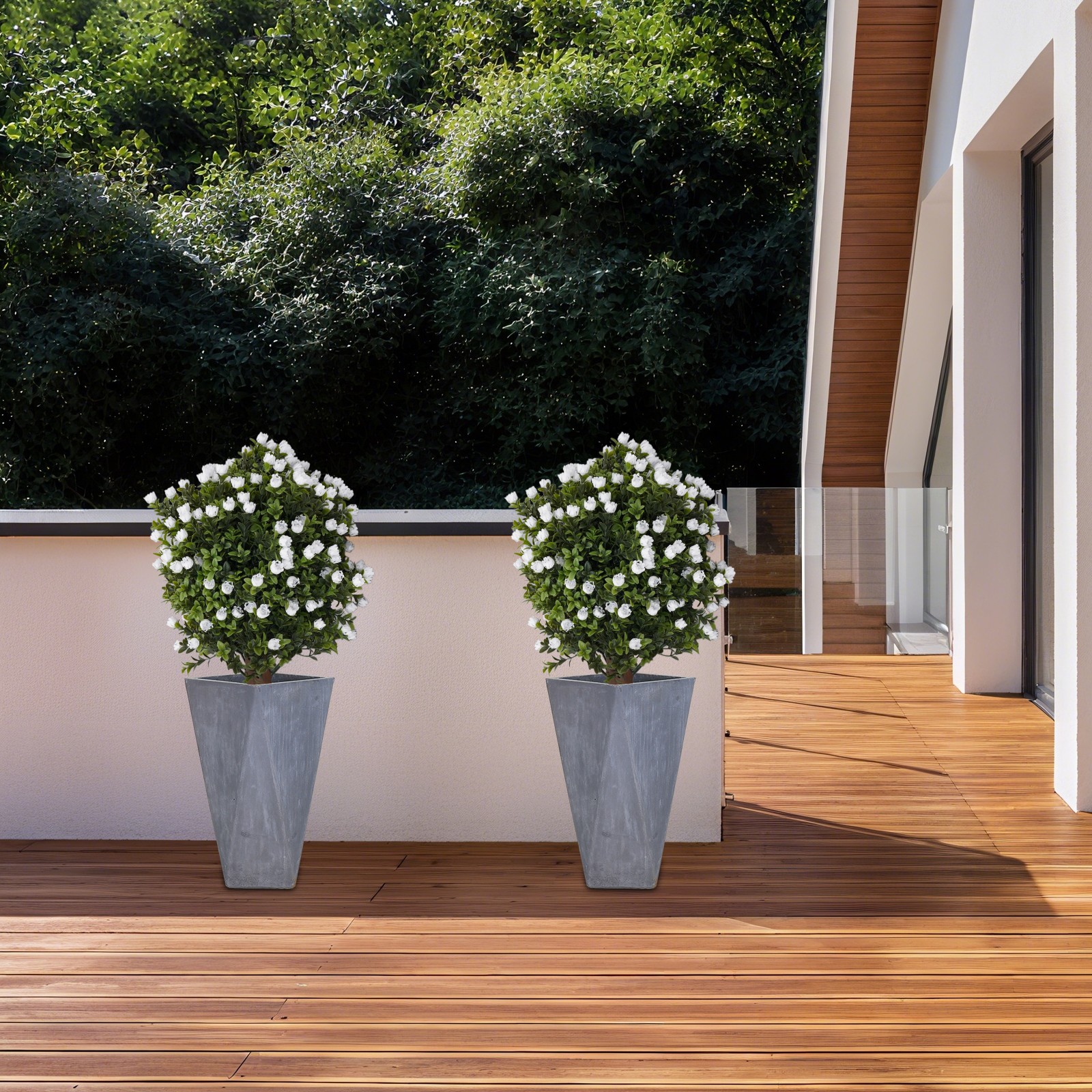 Set of 2 Artificial Ginkgo Biloba Trees with White Flowers for Indoor Outdoor